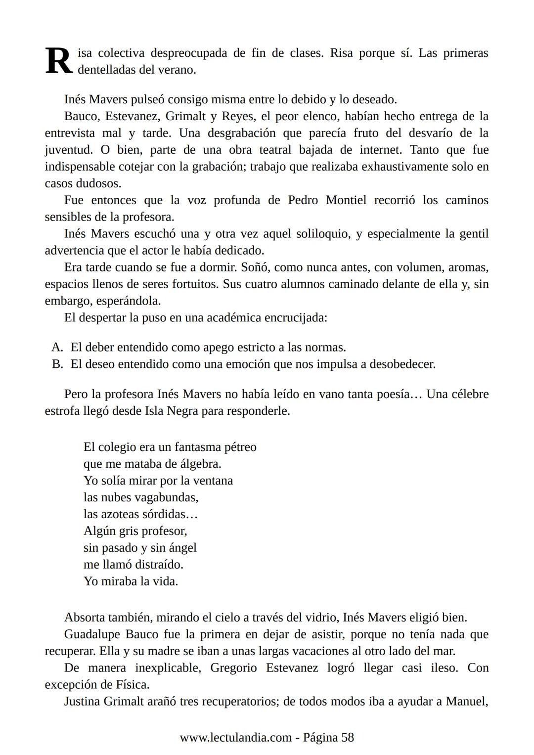 Liliana Bodoc
La entrevista
Lectulandia Cuatro jóvenes que nunca se hubiesen reunido por voluntad propia deben
entrevistar a una persona des