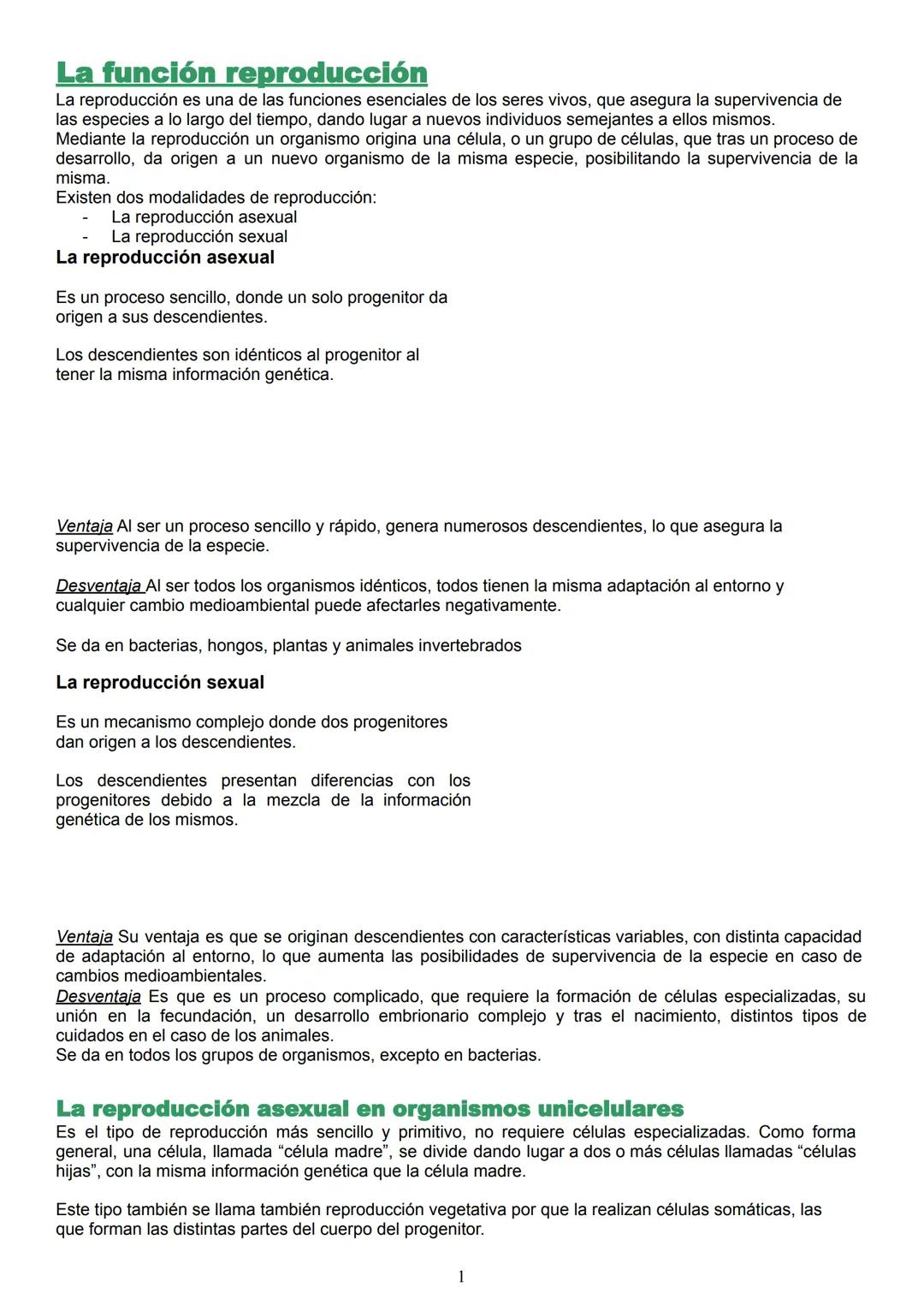 La función reproducción
La reproducción es una de las funciones esenciales de los seres vivos, que asegura la supervivencia de
las especies