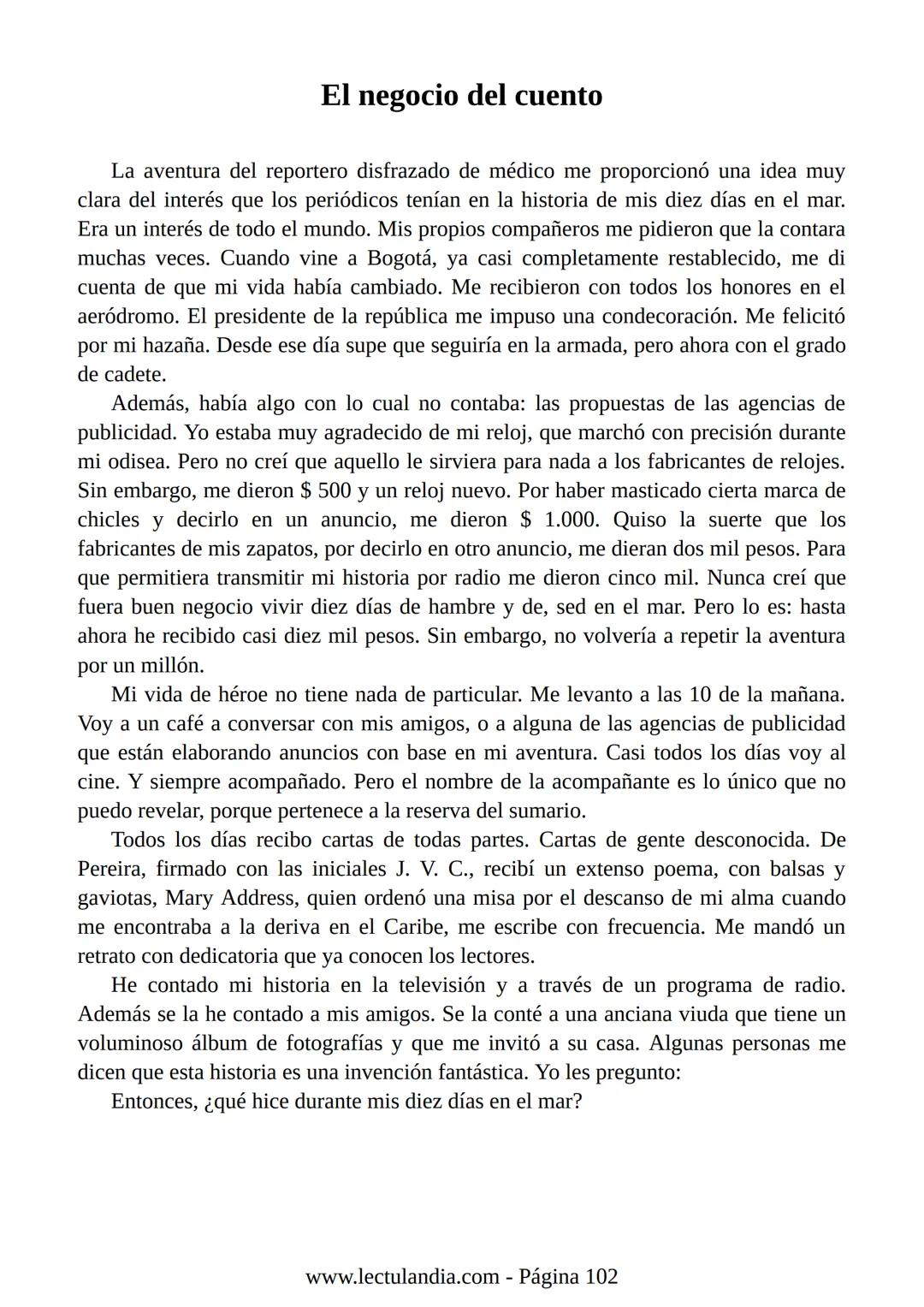 Relato de
un náufrago
GABRIEL GARCÍA
MÁRQUEZ
PREMIO NOBEL DE LITERATURA
BESTSELLER
INTERNACIONAL
Lectulandia Gabriel García Márquez se d