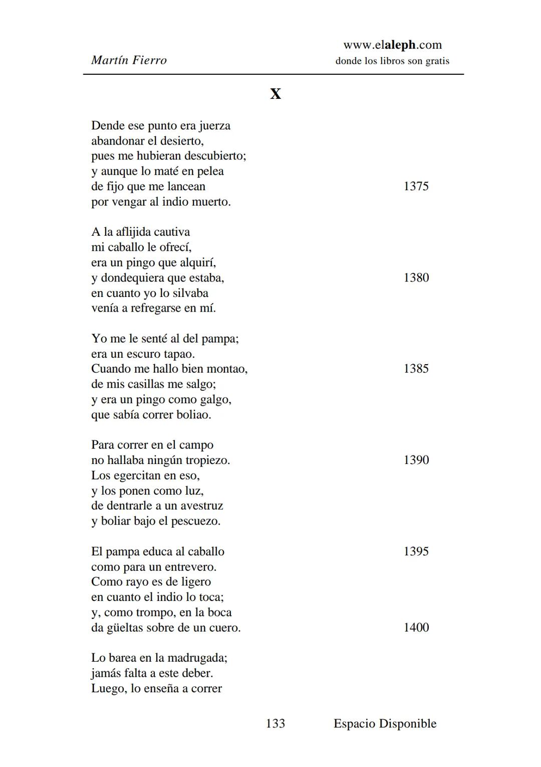 # IMPRIMIR
# MARTÍN FIERRO
# JOSÉ HERNÁNDEZ
# Espacio
# Disponible Editado por
e
aleph.com
© 1999 – Copyright www.elaleph.com
Todos lo