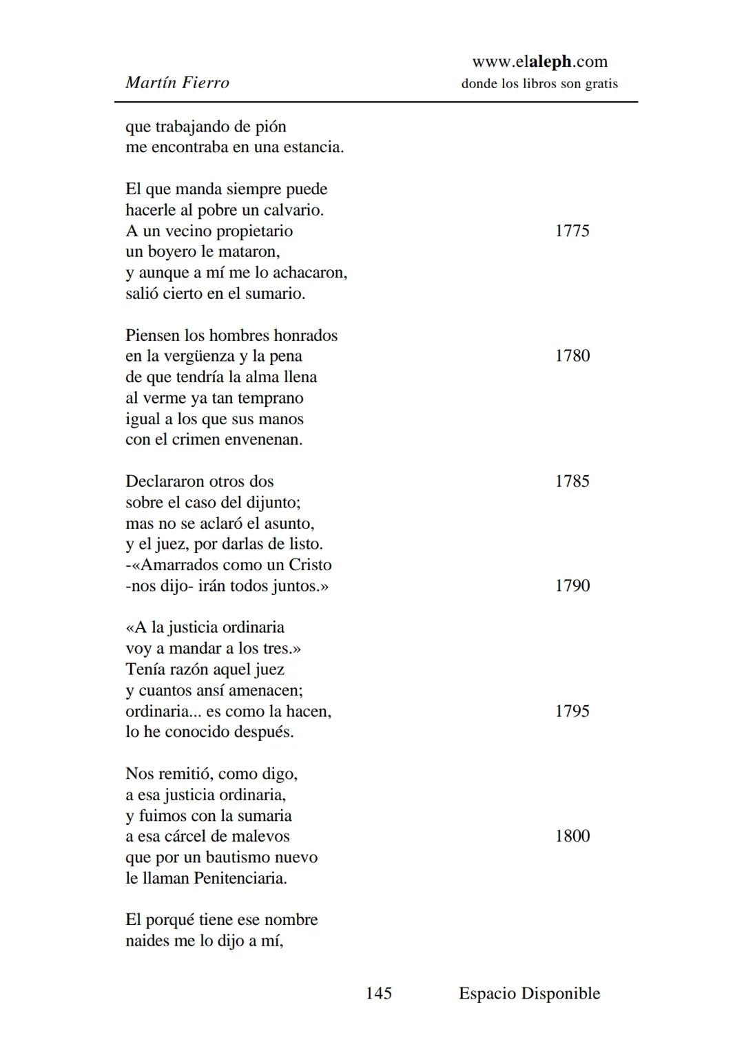 # IMPRIMIR
# MARTÍN FIERRO
# JOSÉ HERNÁNDEZ
# Espacio
# Disponible Editado por
e
aleph.com
© 1999 – Copyright www.elaleph.com
Todos lo