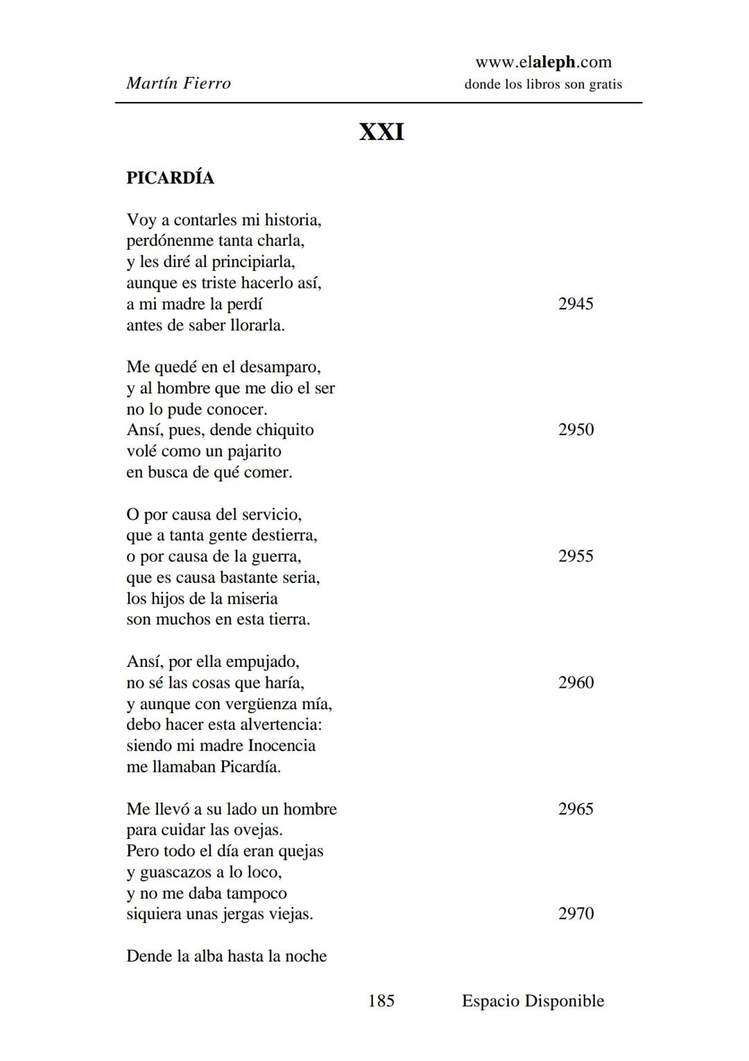 # IMPRIMIR
# MARTÍN FIERRO
# JOSÉ HERNÁNDEZ
# Espacio
# Disponible Editado por
e
aleph.com
© 1999 – Copyright www.elaleph.com
Todos lo
