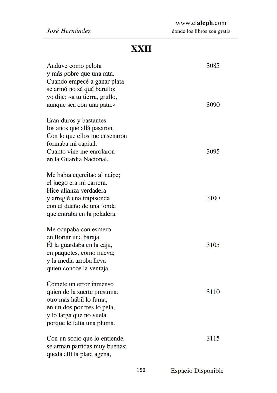 # IMPRIMIR
# MARTÍN FIERRO
# JOSÉ HERNÁNDEZ
# Espacio
# Disponible Editado por
e
aleph.com
© 1999 – Copyright www.elaleph.com
Todos lo