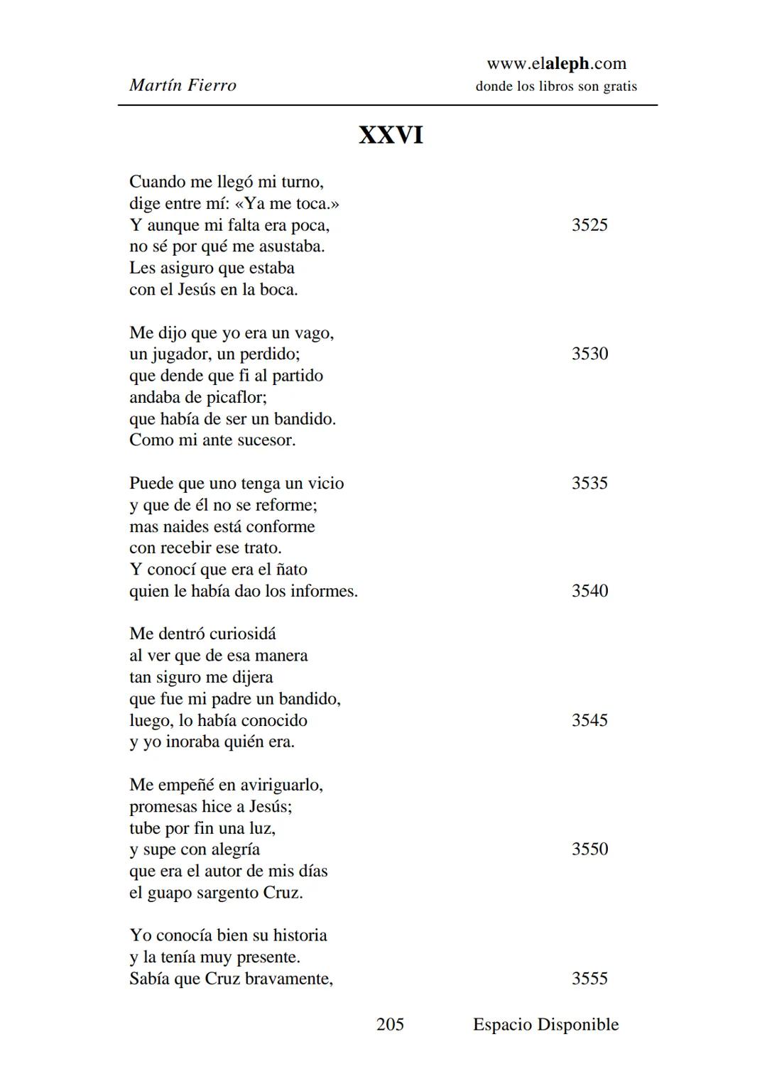 # IMPRIMIR
# MARTÍN FIERRO
# JOSÉ HERNÁNDEZ
# Espacio
# Disponible Editado por
e
aleph.com
© 1999 – Copyright www.elaleph.com
Todos lo
