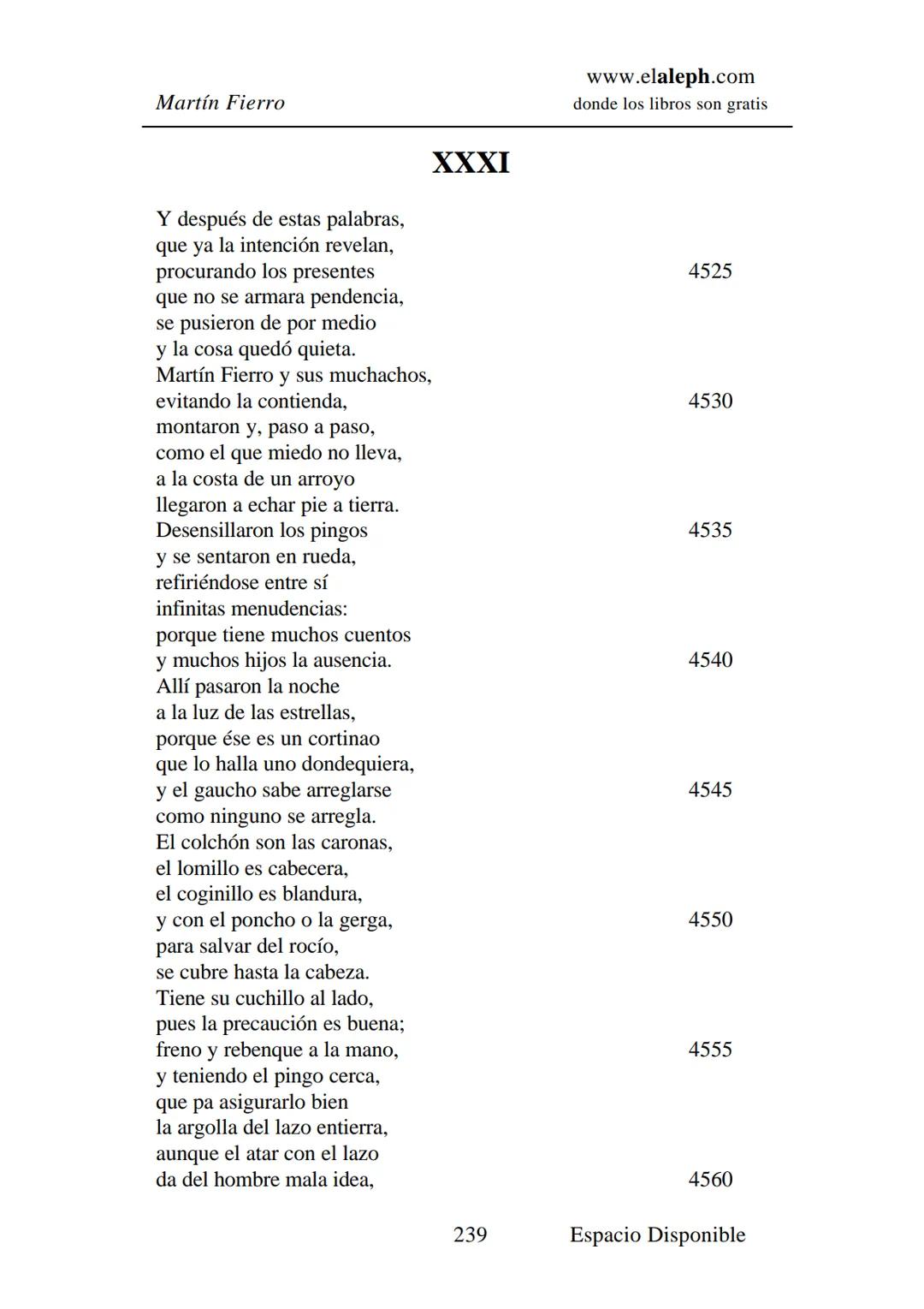 # IMPRIMIR
# MARTÍN FIERRO
# JOSÉ HERNÁNDEZ
# Espacio
# Disponible Editado por
e
aleph.com
© 1999 – Copyright www.elaleph.com
Todos lo