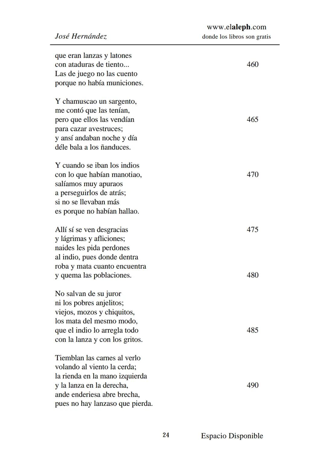# IMPRIMIR
# MARTÍN FIERRO
# JOSÉ HERNÁNDEZ
# Espacio
# Disponible Editado por
e
aleph.com
© 1999 – Copyright www.elaleph.com
Todos lo
