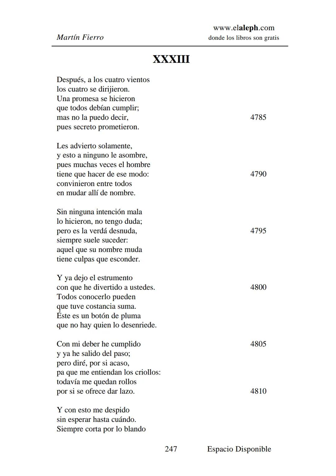 # IMPRIMIR
# MARTÍN FIERRO
# JOSÉ HERNÁNDEZ
# Espacio
# Disponible Editado por
e
aleph.com
© 1999 – Copyright www.elaleph.com
Todos lo