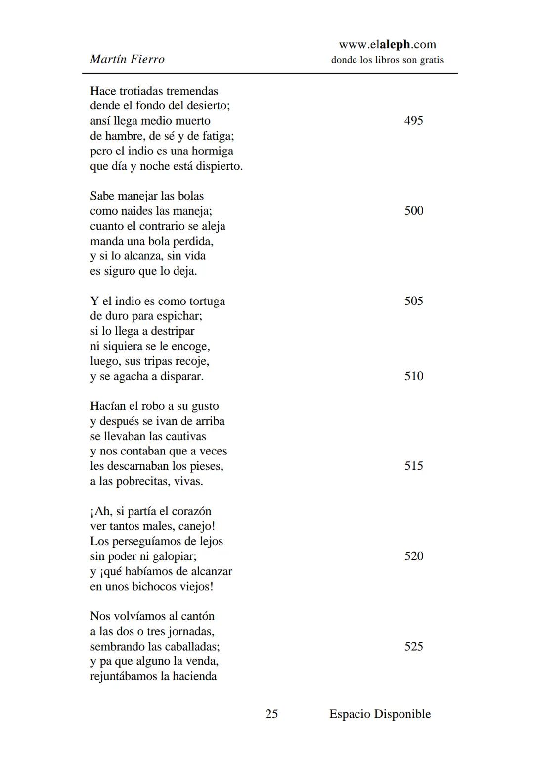 # IMPRIMIR
# MARTÍN FIERRO
# JOSÉ HERNÁNDEZ
# Espacio
# Disponible Editado por
e
aleph.com
© 1999 – Copyright www.elaleph.com
Todos lo