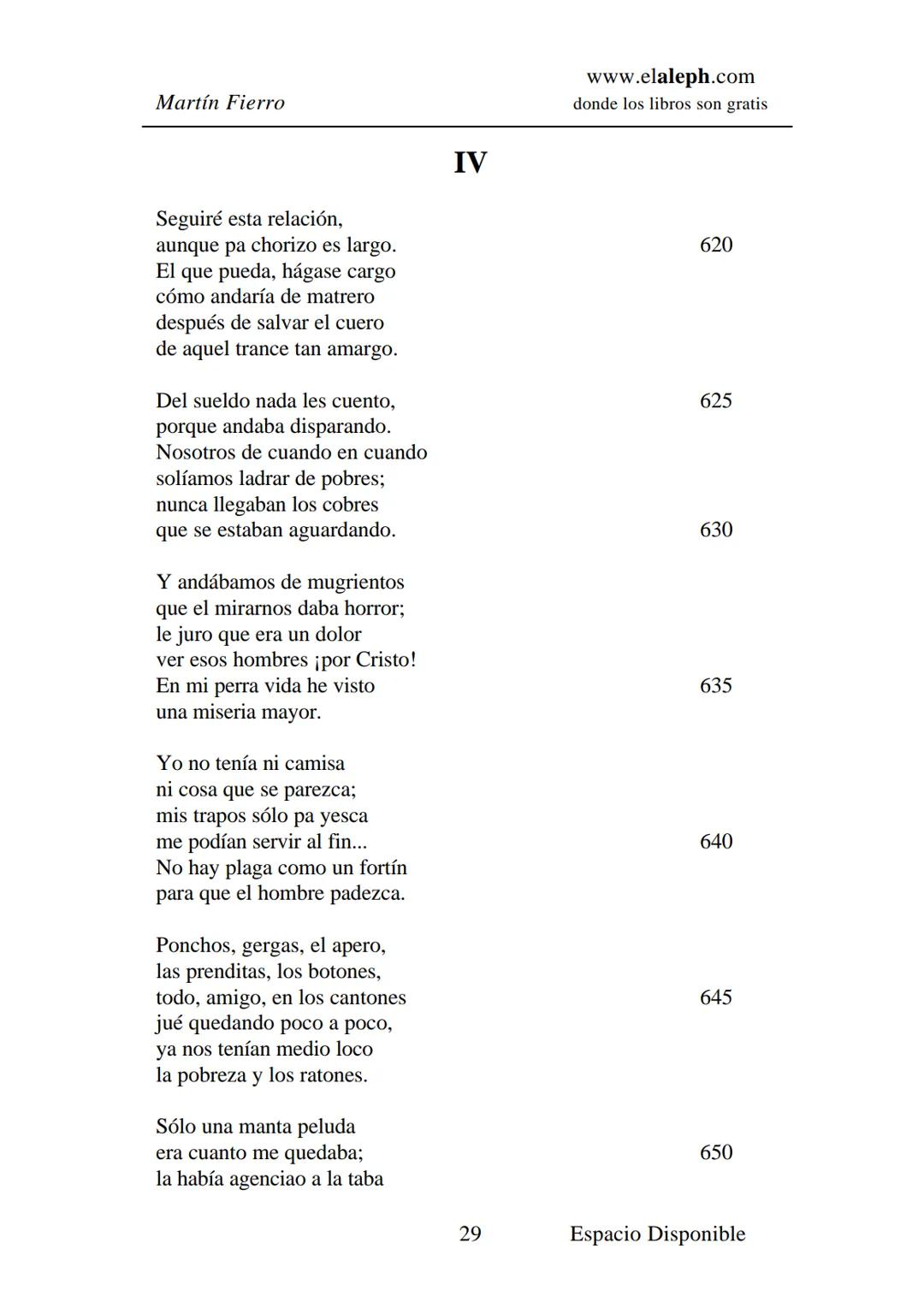 # IMPRIMIR
# MARTÍN FIERRO
# JOSÉ HERNÁNDEZ
# Espacio
# Disponible Editado por
e
aleph.com
© 1999 – Copyright www.elaleph.com
Todos lo