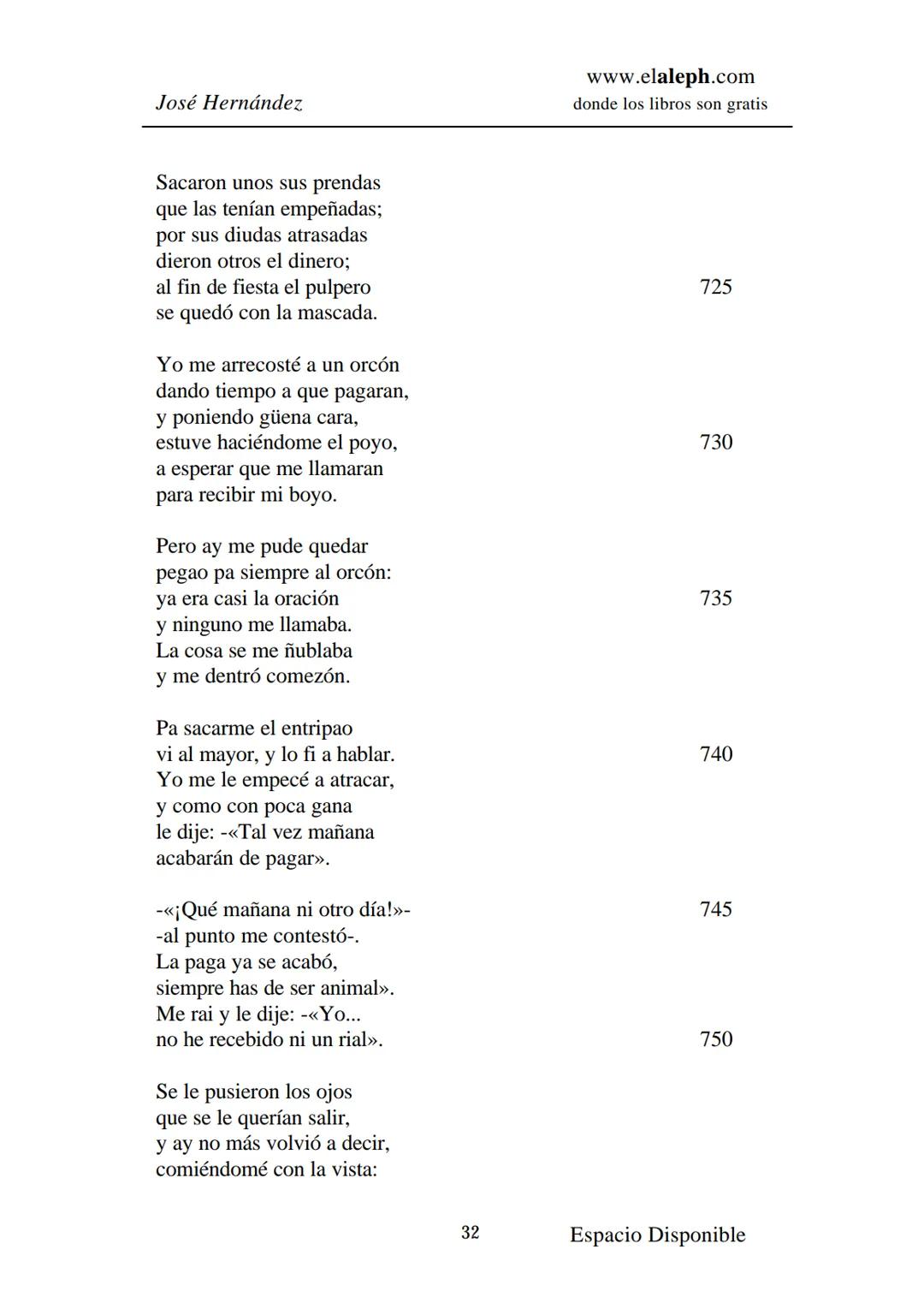 # IMPRIMIR
# MARTÍN FIERRO
# JOSÉ HERNÁNDEZ
# Espacio
# Disponible Editado por
e
aleph.com
© 1999 – Copyright www.elaleph.com
Todos lo