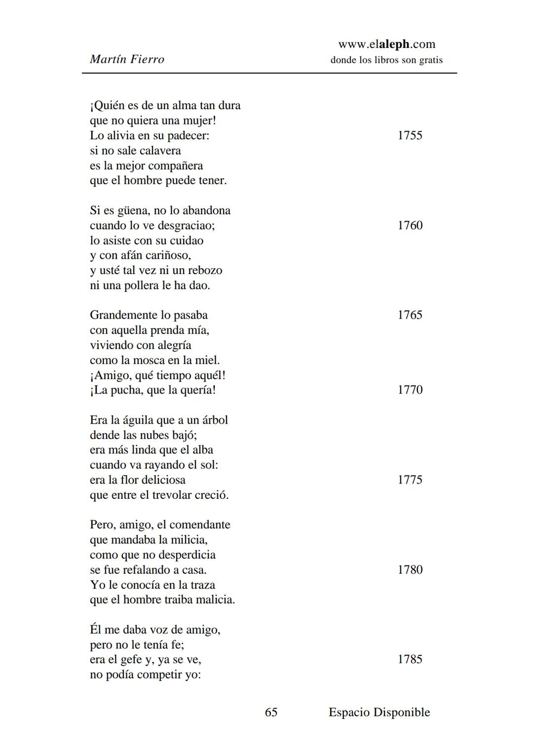 # IMPRIMIR
# MARTÍN FIERRO
# JOSÉ HERNÁNDEZ
# Espacio
# Disponible Editado por
e
aleph.com
© 1999 – Copyright www.elaleph.com
Todos lo