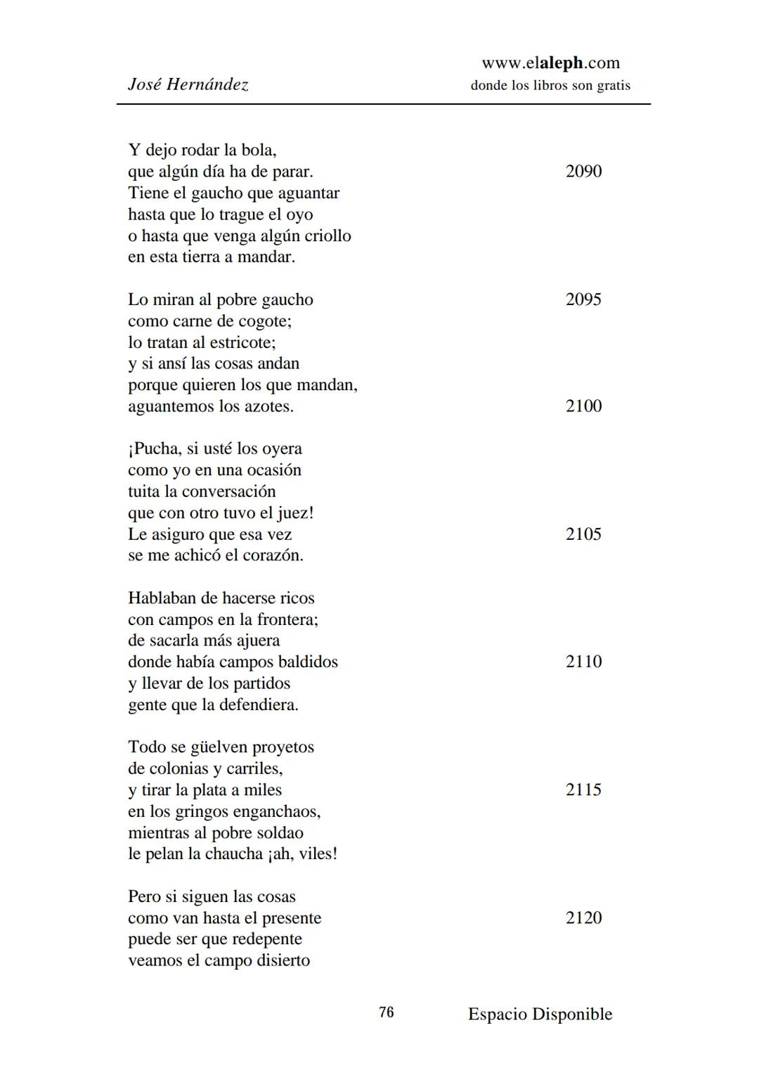 # IMPRIMIR
# MARTÍN FIERRO
# JOSÉ HERNÁNDEZ
# Espacio
# Disponible Editado por
e
aleph.com
© 1999 – Copyright www.elaleph.com
Todos lo