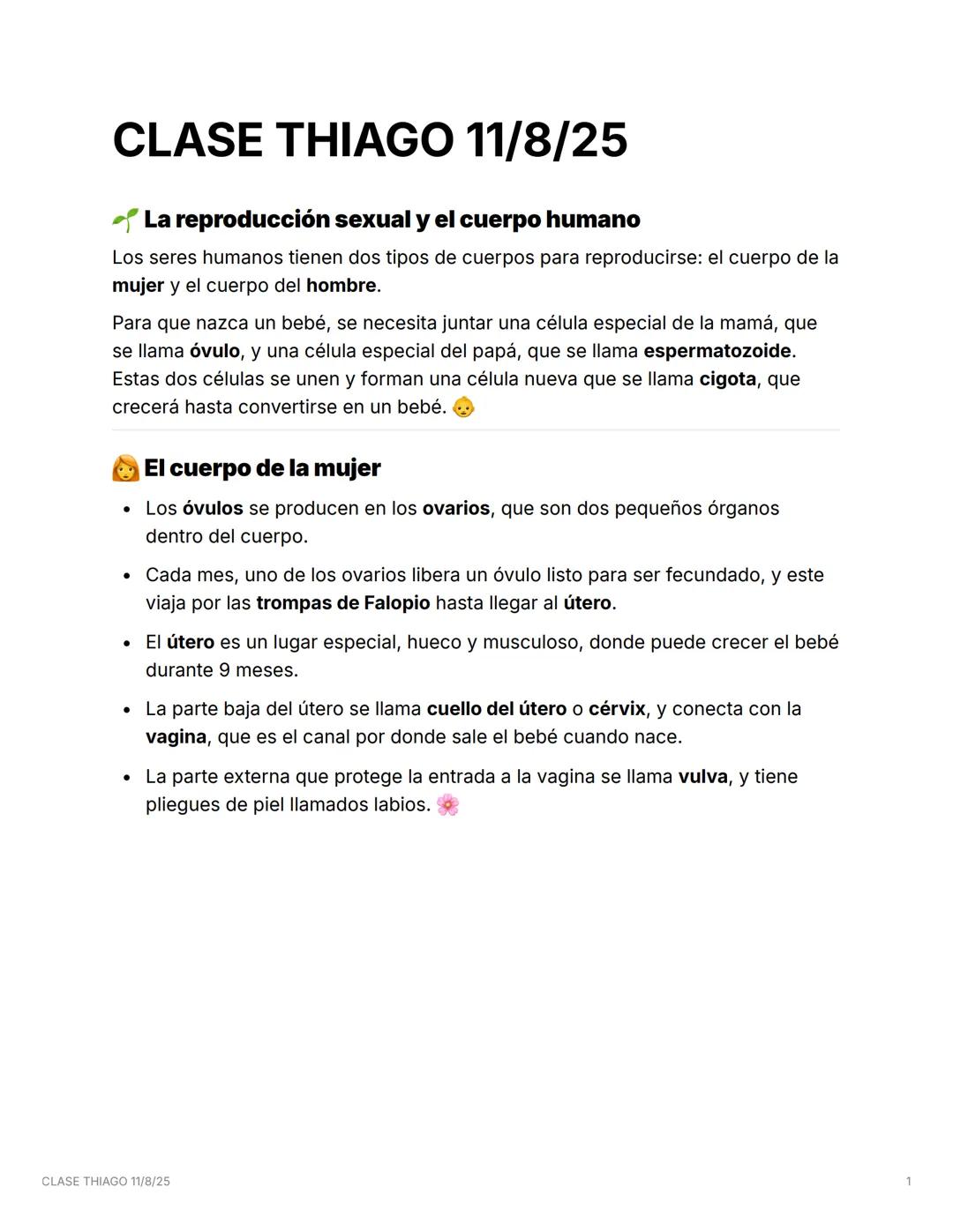 CLASE THIAGO 11/8/25
🌱 La reproducción sexual y el cuerpo humano
Los seres humanos tienen dos tipos de cuerpos para reproducirse: el cuer