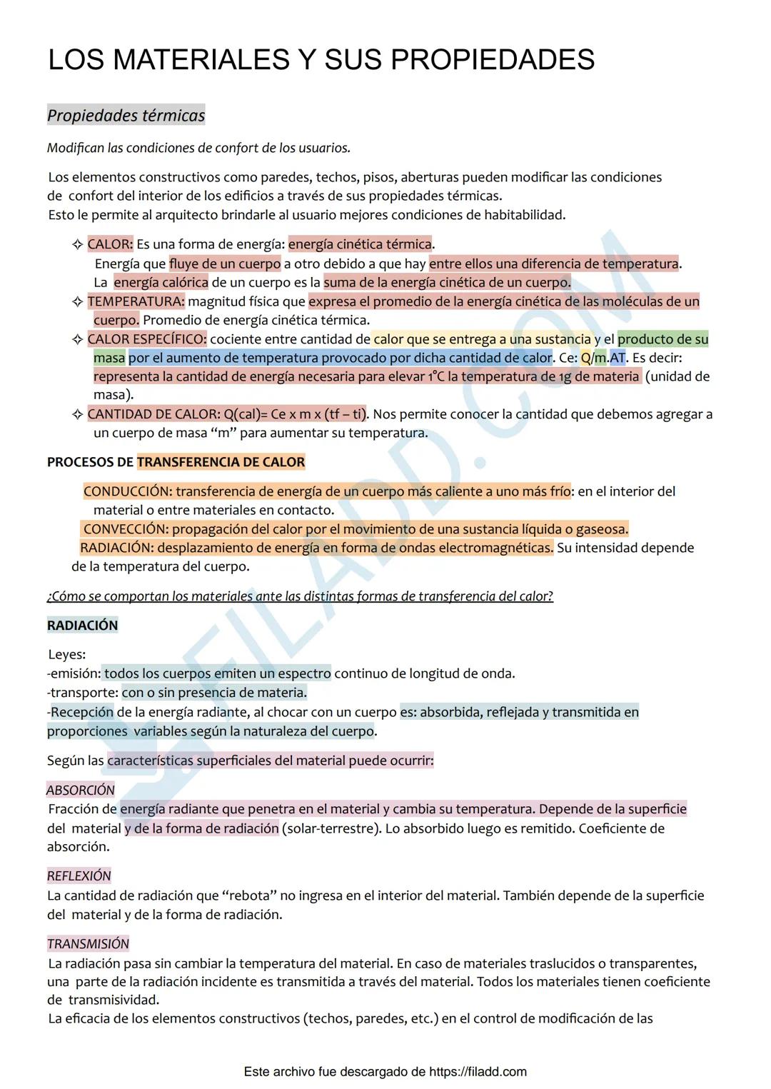 # LOS MATERIALES Y SUS PROPIEDADES
Propiedades térmicas
Modifican las condiciones de confort de los usuarios.
Los elementos constructivos c