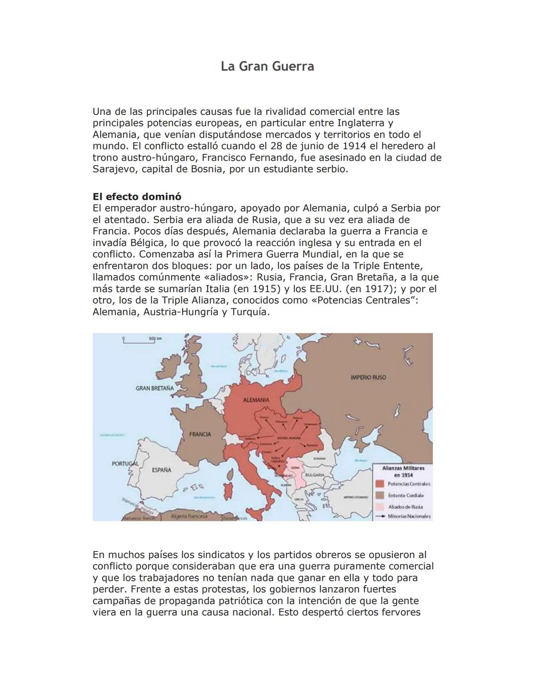 La Gran Guerra
Una de las principales causas fue la rivalidad comercial entre las
principales potencias europeas, en particular entre Inglat