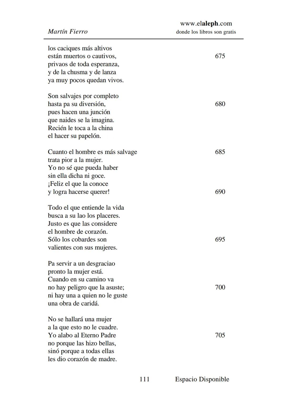 IMPRIMIR
MARTÍN FIERRO
JOSÉ HERNÁNDEZ
Espacio
Disponible Editado por
**elaleph.com**
© 1999 – Copyright www.elaleph.com
Todos los Derech