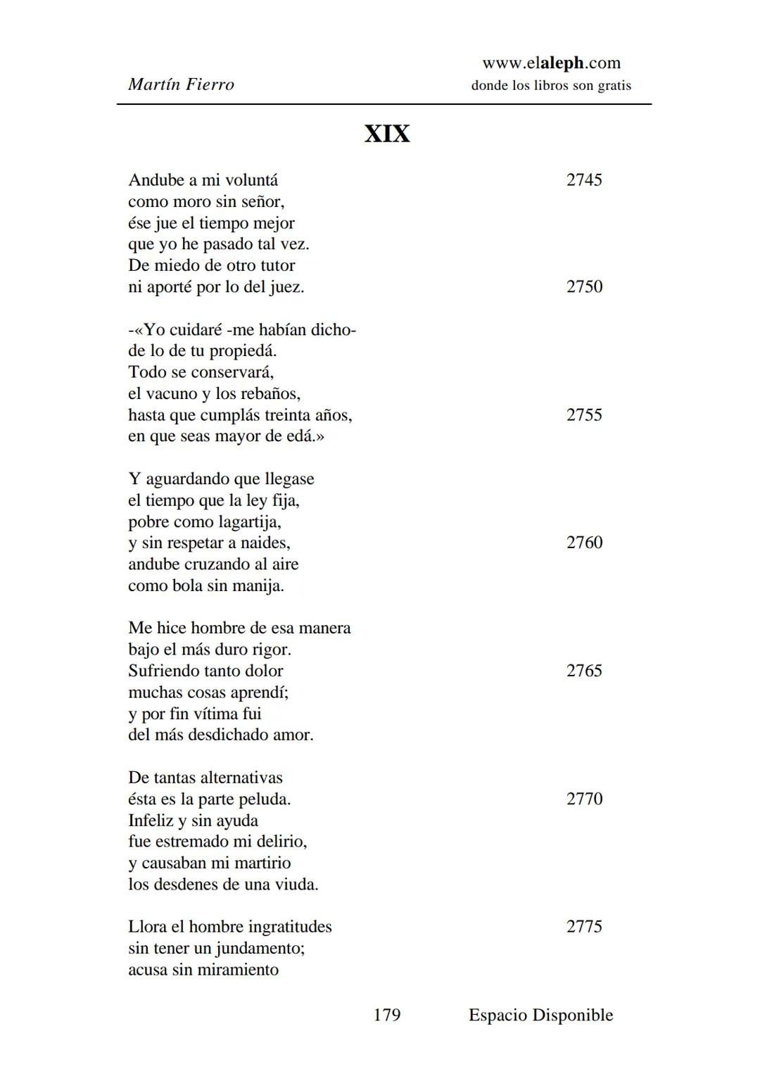 IMPRIMIR
MARTÍN FIERRO
JOSÉ HERNÁNDEZ
Espacio
Disponible Editado por
**elaleph.com**
© 1999 – Copyright www.elaleph.com
Todos los Derech