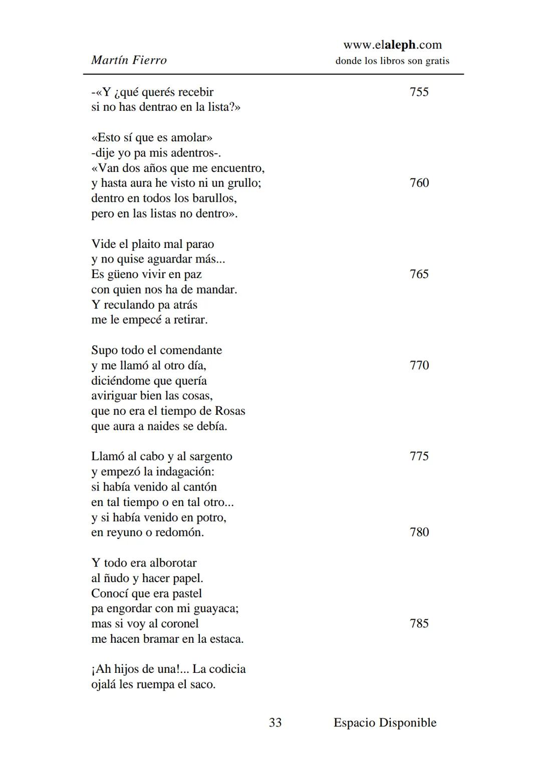 IMPRIMIR
MARTÍN FIERRO
JOSÉ HERNÁNDEZ
Espacio
Disponible Editado por
**elaleph.com**
© 1999 – Copyright www.elaleph.com
Todos los Derech