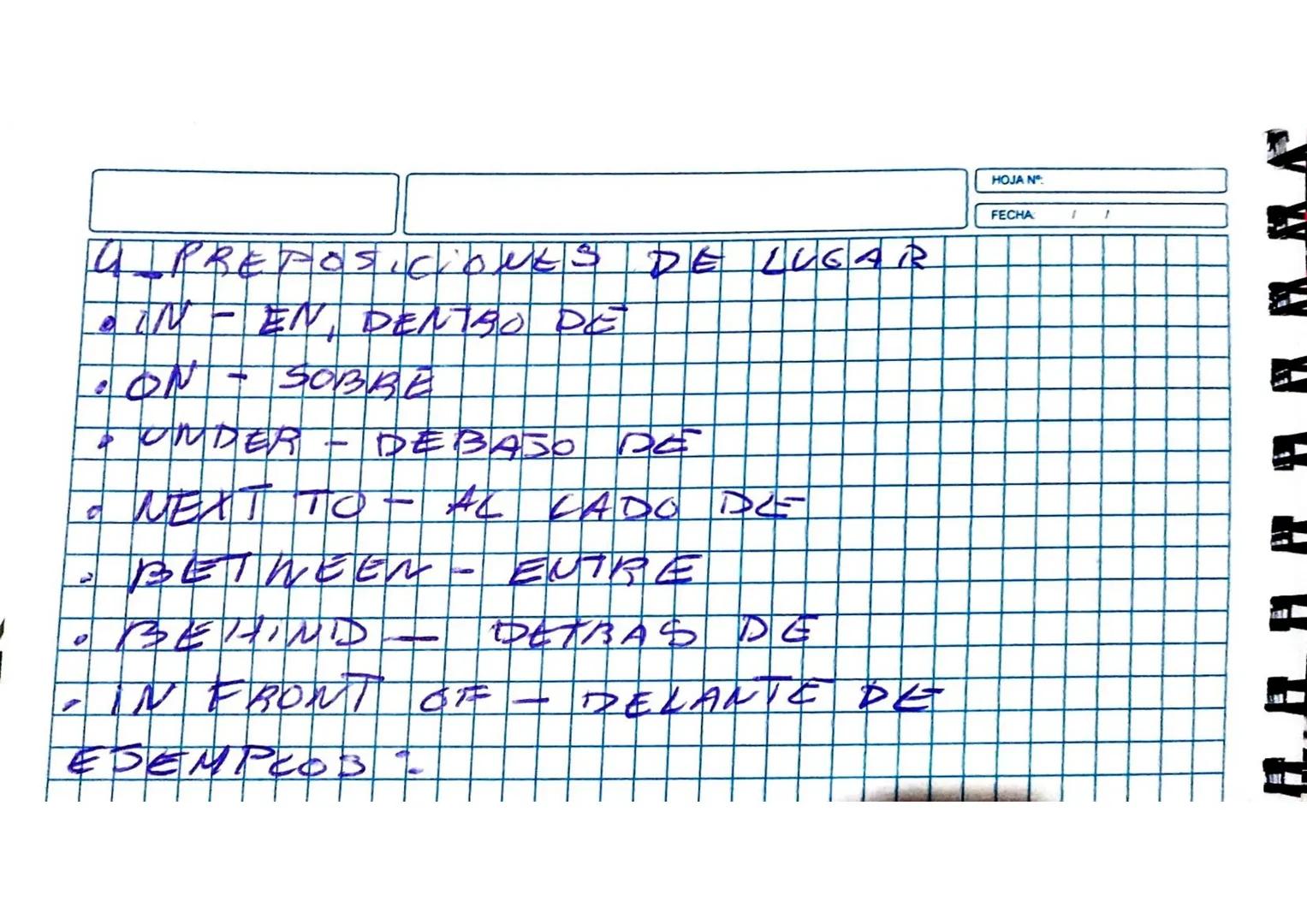 HOJA N°:
FECHA:
UNIDAD 1 - INGLES 1° AÑO
TEMAS:
1. VERBO TO BE (SER/ESTAR)
2. INFORMACION PERSONAL
3. THERE IS/ THERE ARE (CHAS)
4. PREPOSIC