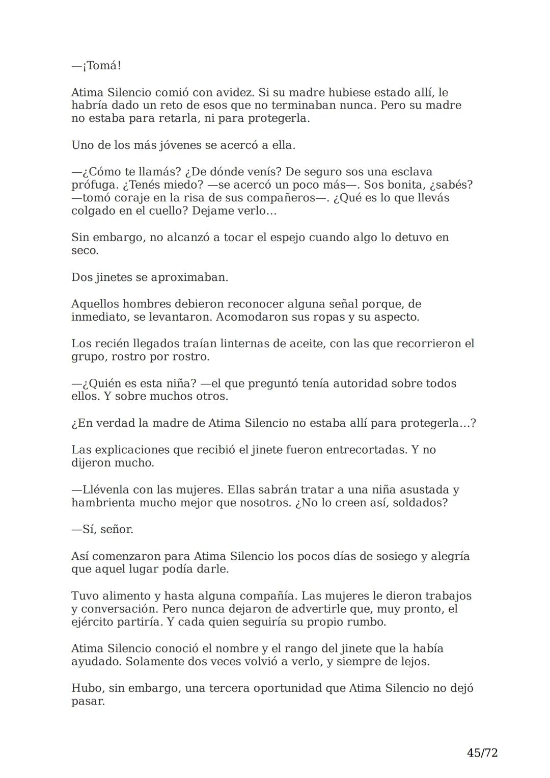 # El espejo africano
Liliana Bodoc
1/72 Esta es la historia de un espejo que va enlazando el destino de distintas
personas en distintos lu