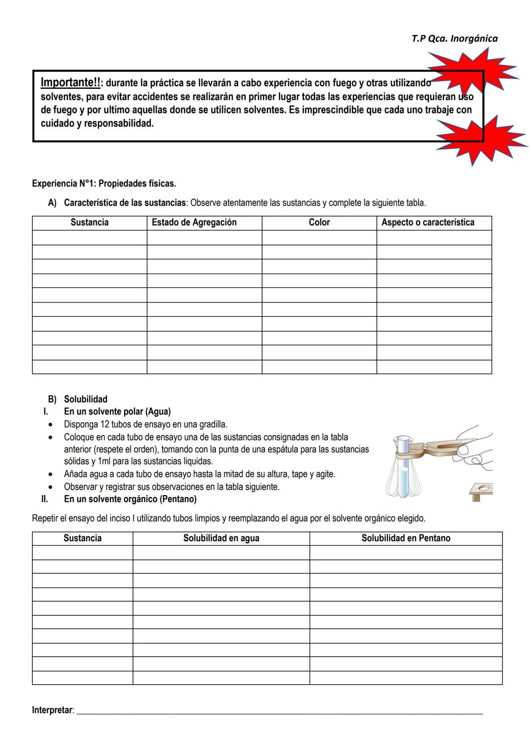 T.P Qca. Inorgánica
Trabajo Practico N°3: Uniones Químicas- Propiedades de las sustancias
Nombre:
Objetivos:
- Observar las distintas caract