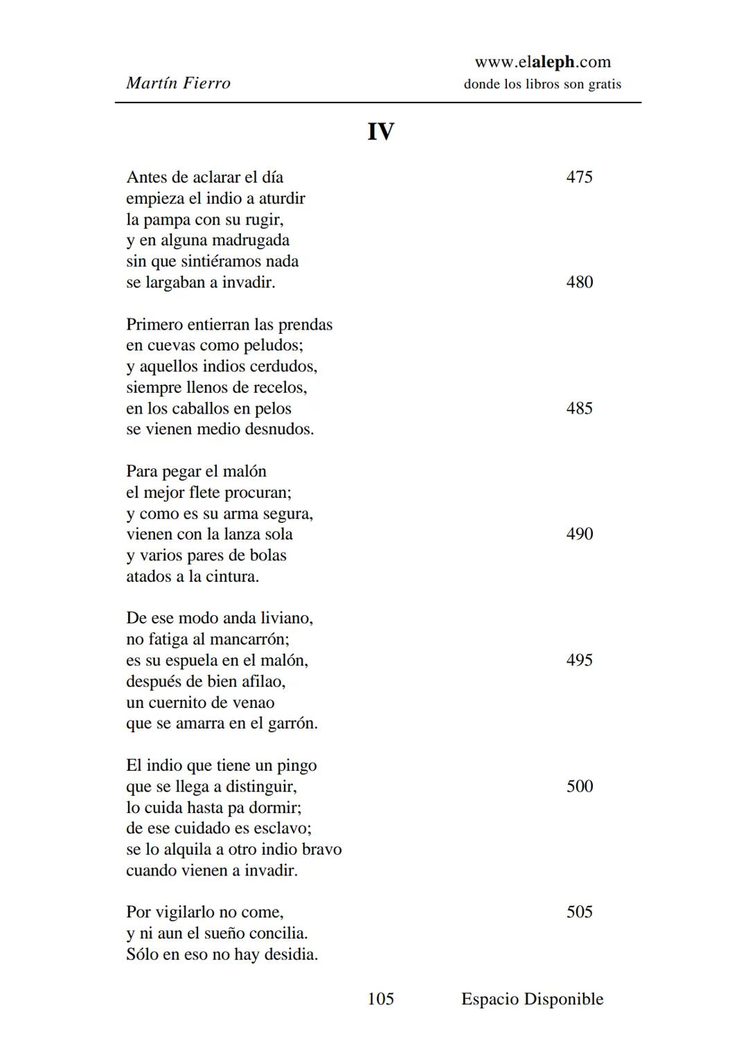 IMPRIMIR
MARTÍN FIERRO
JOSÉ HERNÁNDEZ
Espacio
Disponible Editado por
elaleph.com
© 1999 - Copyrigth www.elaleph.com
Todos los Derechos