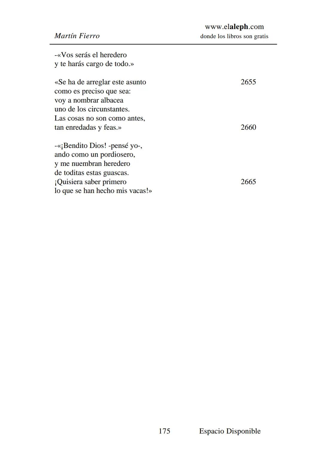 IMPRIMIR
MARTÍN FIERRO
JOSÉ HERNÁNDEZ
Espacio
Disponible Editado por
elaleph.com
© 1999 - Copyrigth www.elaleph.com
Todos los Derechos