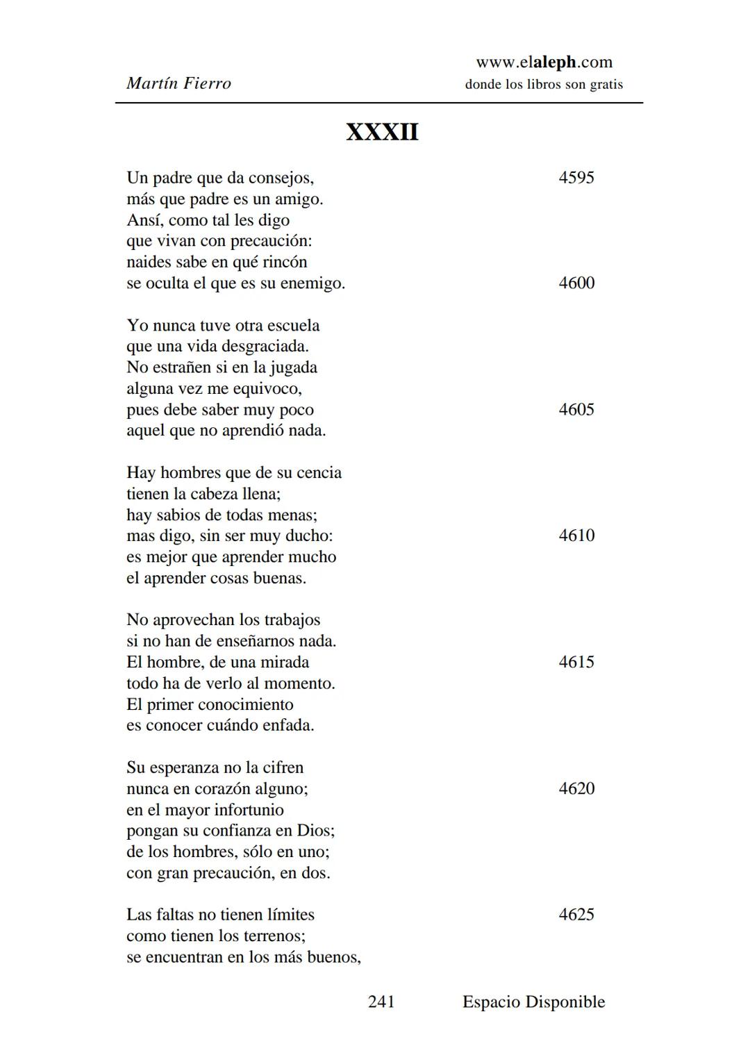 IMPRIMIR
MARTÍN FIERRO
JOSÉ HERNÁNDEZ
Espacio
Disponible Editado por
elaleph.com
© 1999 - Copyrigth www.elaleph.com
Todos los Derechos