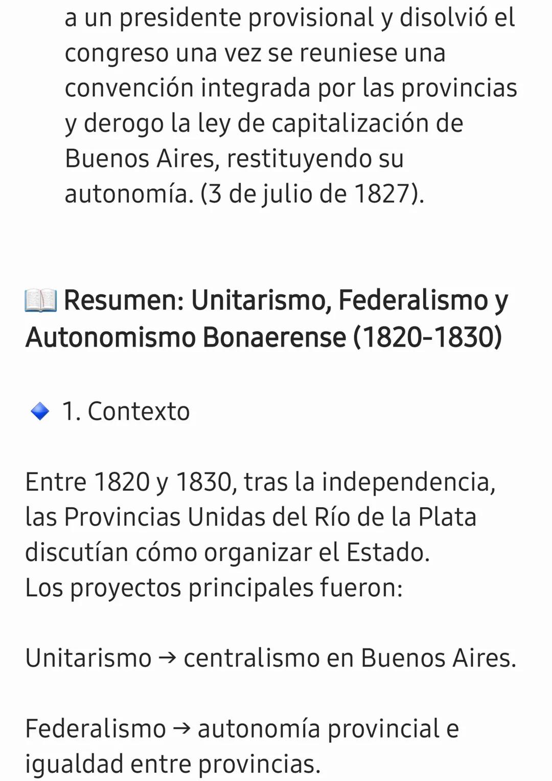 Resumen Histórico: Crisis y
Descentralización
• Ruptura de la unidad provisoria y
parcial (1816 a 1819) Esto dio lugar a
los Estados autóno