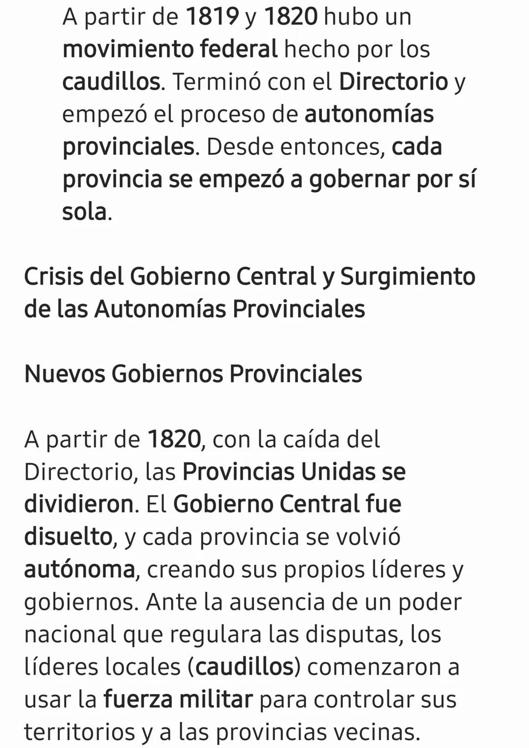 Resumen Histórico: Crisis y
Descentralización
• Ruptura de la unidad provisoria y
parcial (1816 a 1819) Esto dio lugar a
los Estados autóno