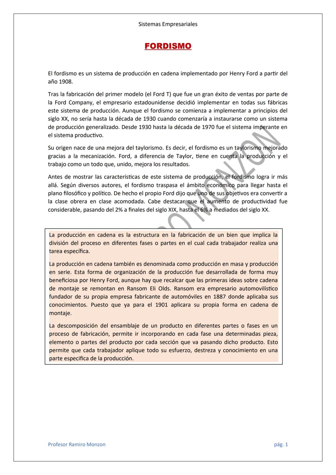 Sistemas Empresariales
# FORDISMO
El fordismo es un sistema de producción en cadena implementado por Henry Ford a partir del
año 1908.
Tr