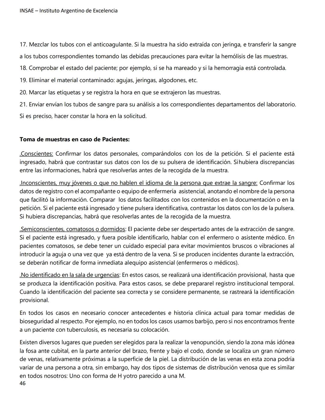 INSAE – Instituto Argentino de Excelencia
# MANUAL DEL CURSO
# EXTRACCIONISTA DE
# LABORATORIO CLINICO
1 INSAE - Instituto Argentino d