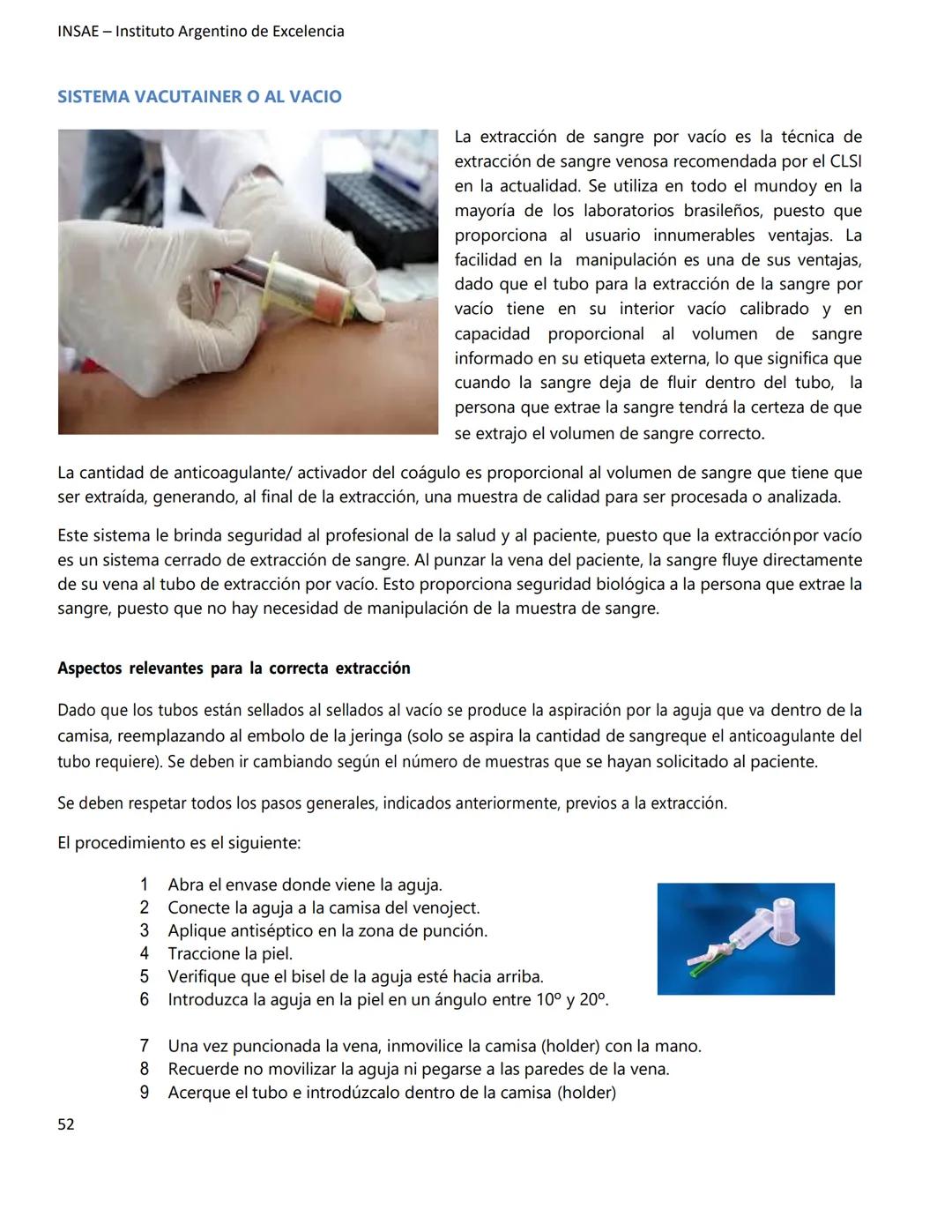 INSAE – Instituto Argentino de Excelencia
# MANUAL DEL CURSO
# EXTRACCIONISTA DE
# LABORATORIO CLINICO
1 INSAE - Instituto Argentino d