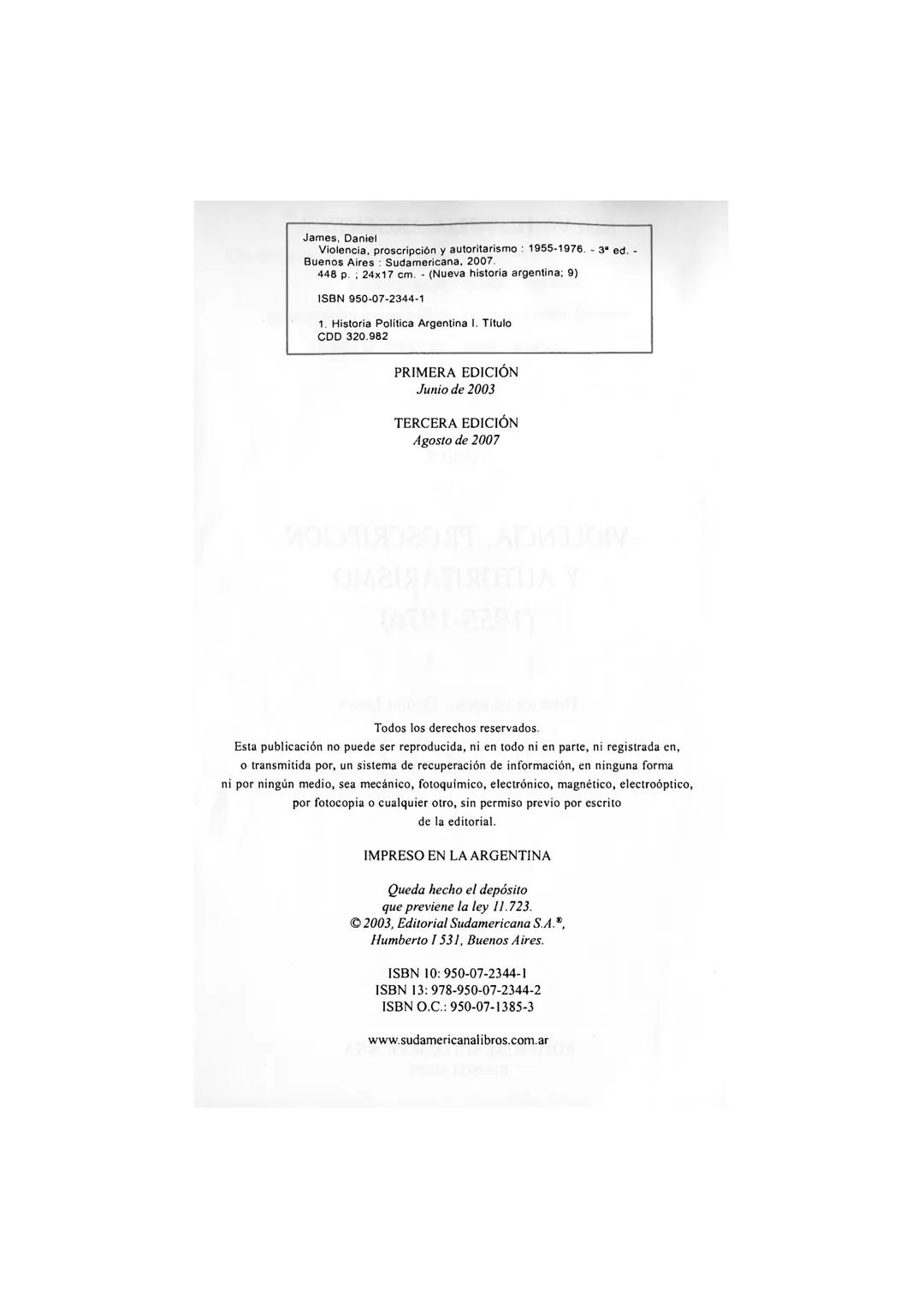 # NUEVA
# HISTORIA
# ARGENTINA
DIRECCIÓN DE TOMO
Daniel James
VIOLENCIA, PROSCRIPCIÓN
Y AUTORITARISMO (1955-1976)
MARIMON
NORLE HOTEL
GARAGE