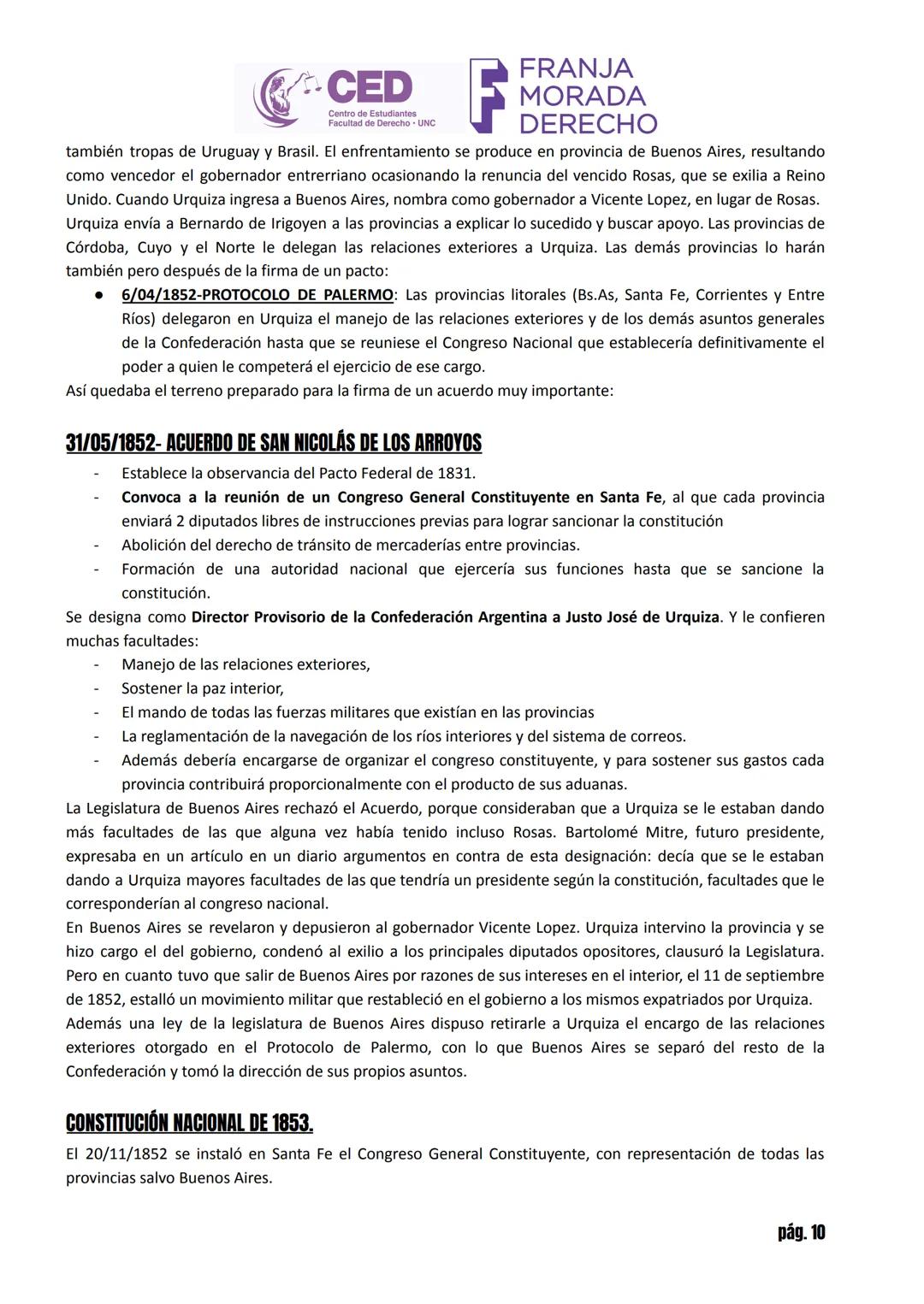 # CED MORADA
Centro de Estudiantes
Facultad de Derecho - UNC
# HISTORIA ARGENTINA
# INGRESO ABOGACÍA UNC 2025 - TOMO I
## LA CONFORMACIÓN