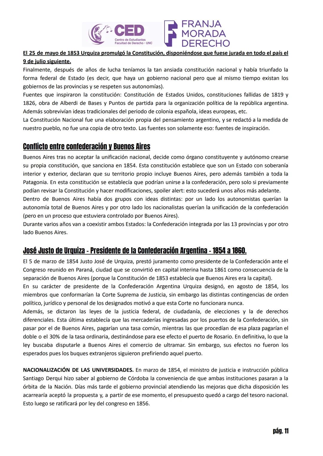 # CED MORADA
Centro de Estudiantes
Facultad de Derecho - UNC
# HISTORIA ARGENTINA
# INGRESO ABOGACÍA UNC 2025 - TOMO I
## LA CONFORMACIÓN