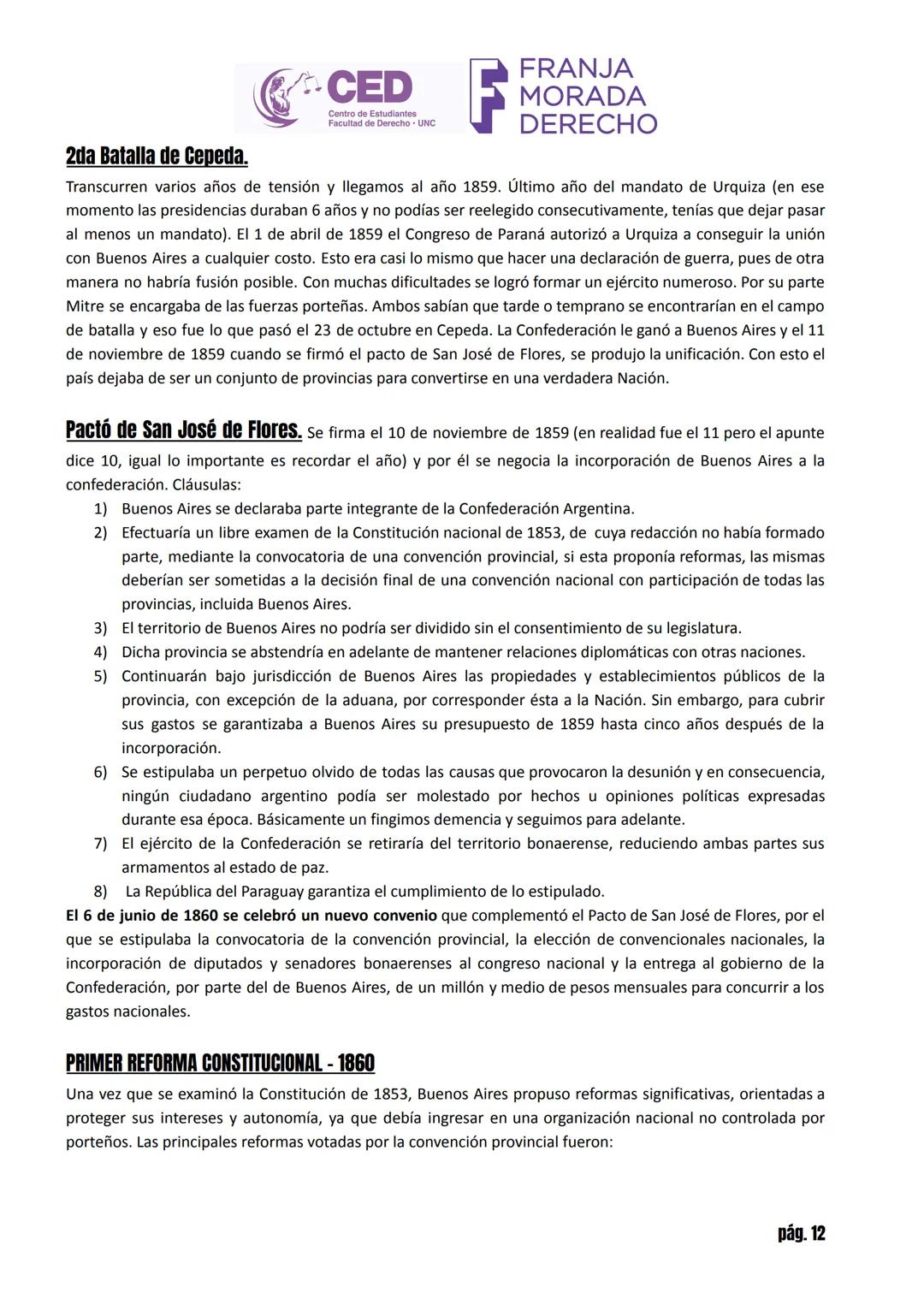 # CED MORADA
Centro de Estudiantes
Facultad de Derecho - UNC
# HISTORIA ARGENTINA
# INGRESO ABOGACÍA UNC 2025 - TOMO I
## LA CONFORMACIÓN