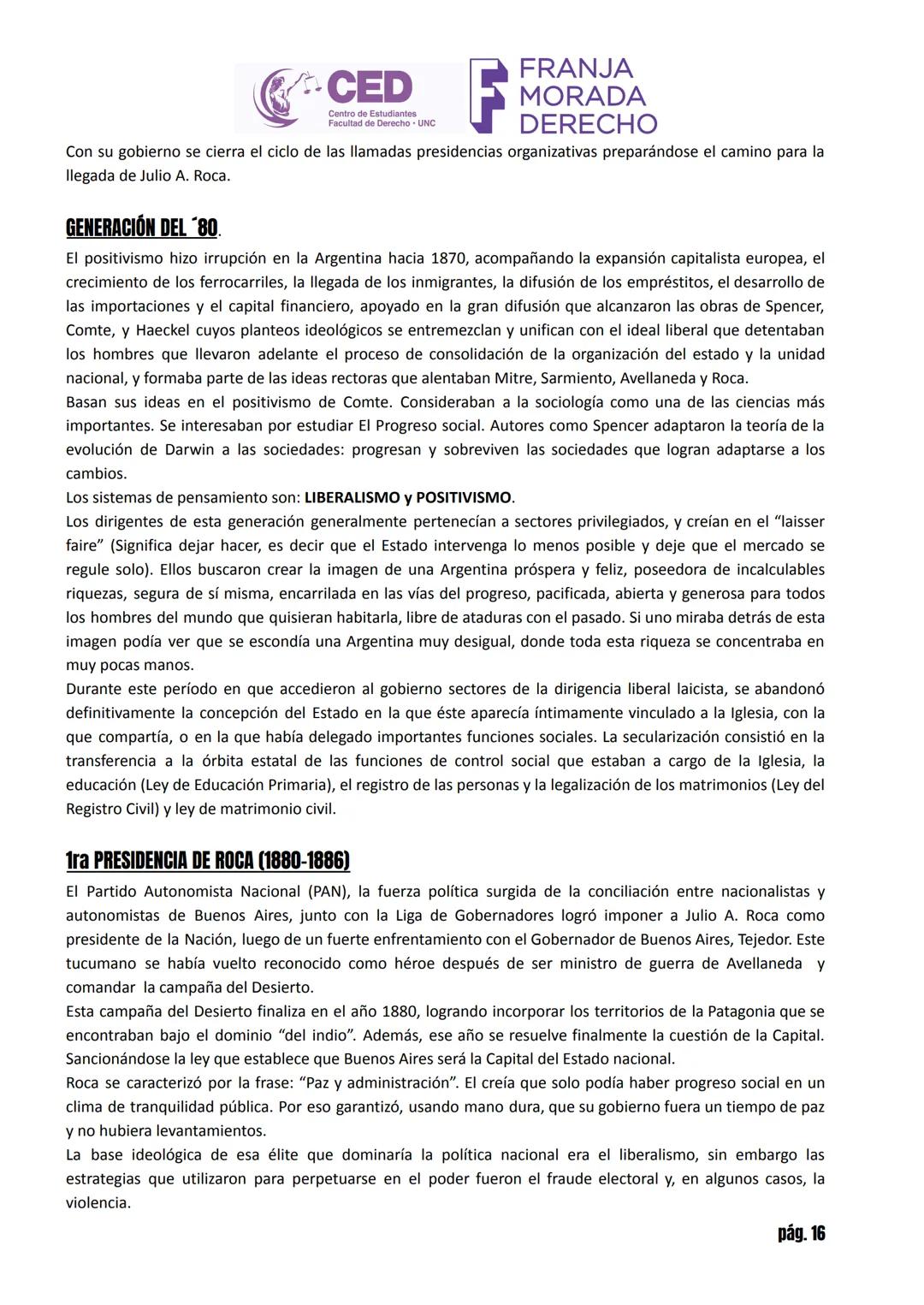 # CED MORADA
Centro de Estudiantes
Facultad de Derecho - UNC
# HISTORIA ARGENTINA
# INGRESO ABOGACÍA UNC 2025 - TOMO I
## LA CONFORMACIÓN
