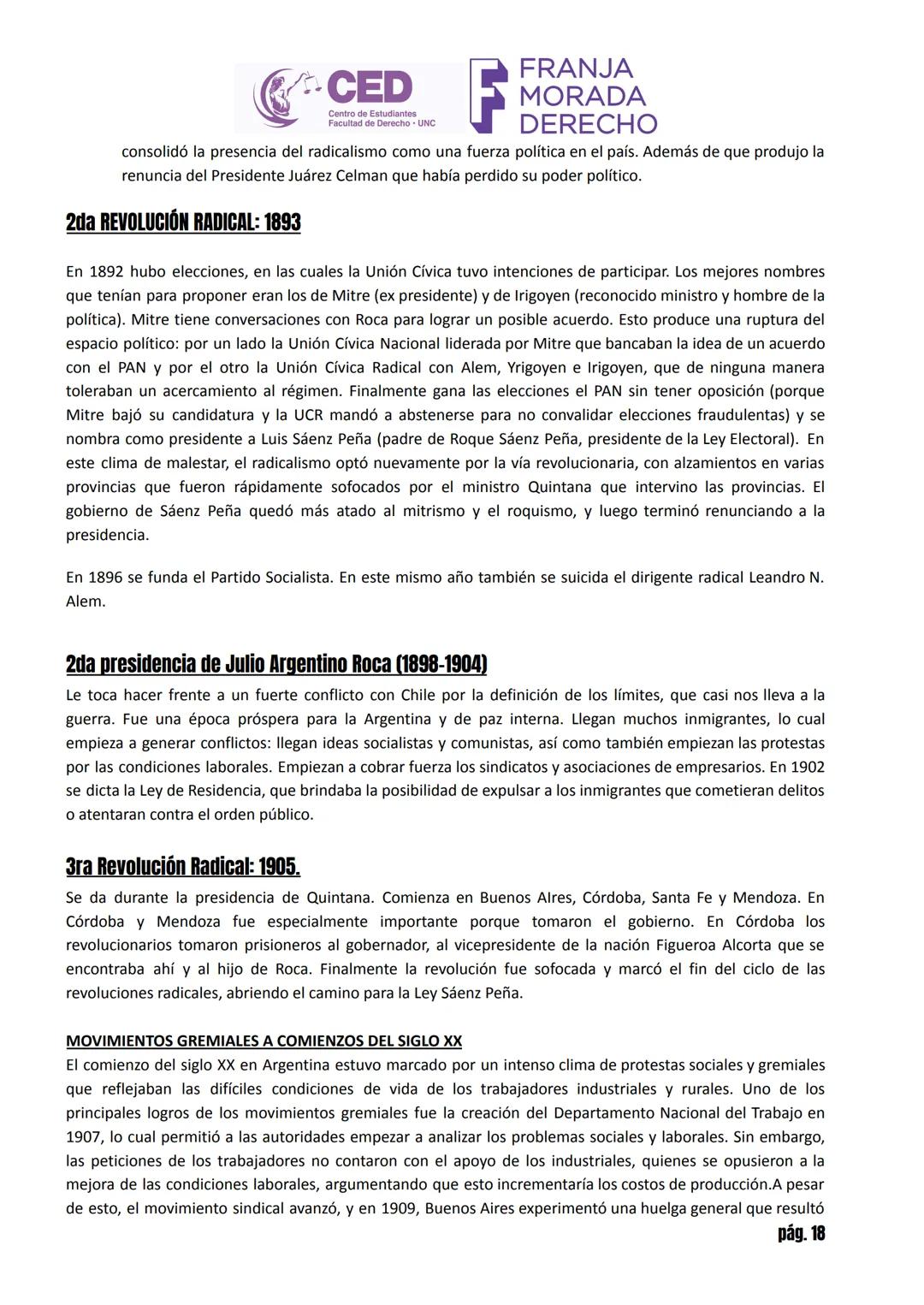 # CED MORADA
Centro de Estudiantes
Facultad de Derecho - UNC
# HISTORIA ARGENTINA
# INGRESO ABOGACÍA UNC 2025 - TOMO I
## LA CONFORMACIÓN