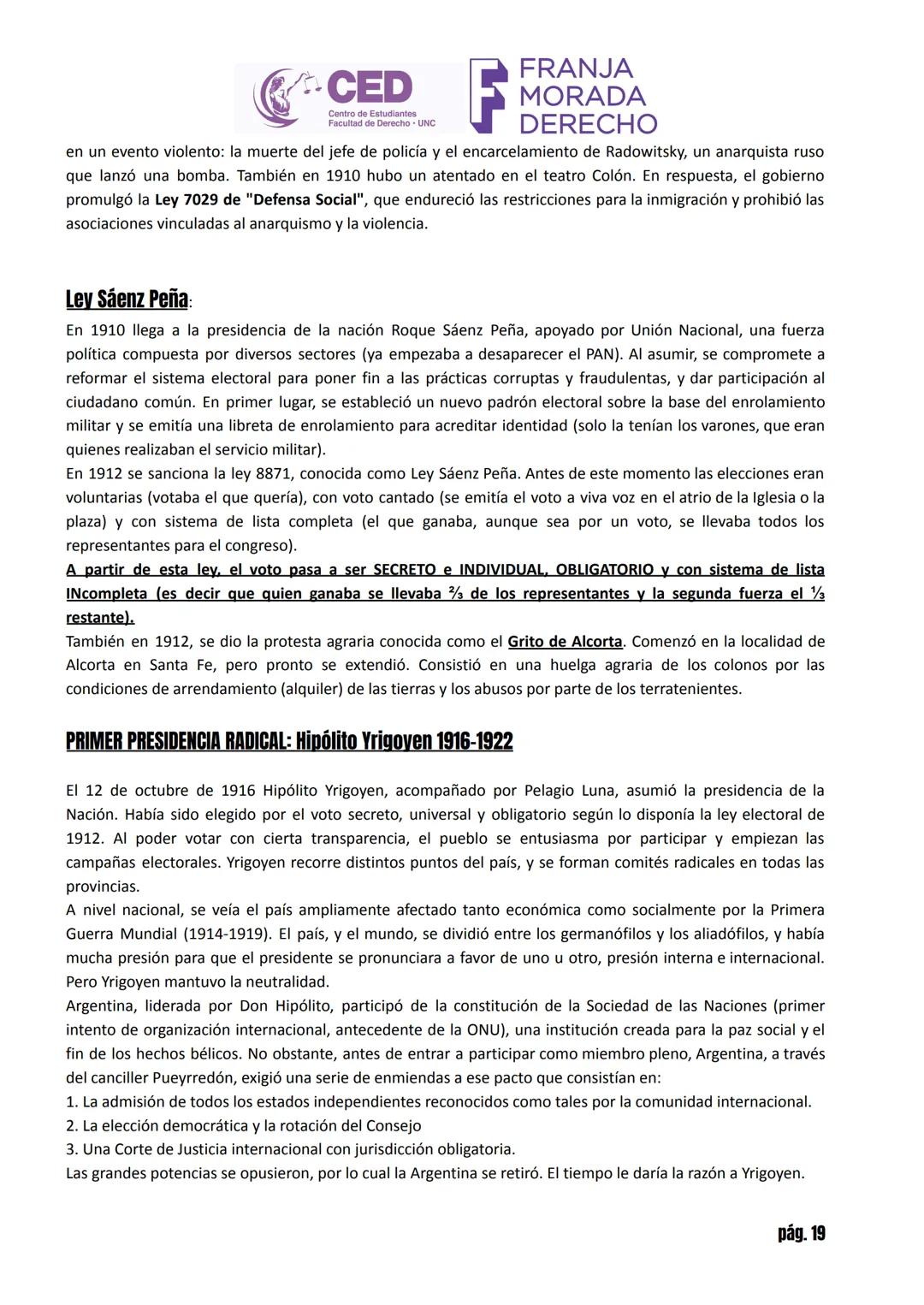 # CED MORADA
Centro de Estudiantes
Facultad de Derecho - UNC
# HISTORIA ARGENTINA
# INGRESO ABOGACÍA UNC 2025 - TOMO I
## LA CONFORMACIÓN