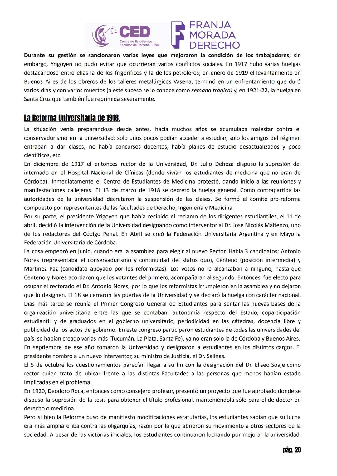 # CED MORADA
Centro de Estudiantes
Facultad de Derecho - UNC
# HISTORIA ARGENTINA
# INGRESO ABOGACÍA UNC 2025 - TOMO I
## LA CONFORMACIÓN