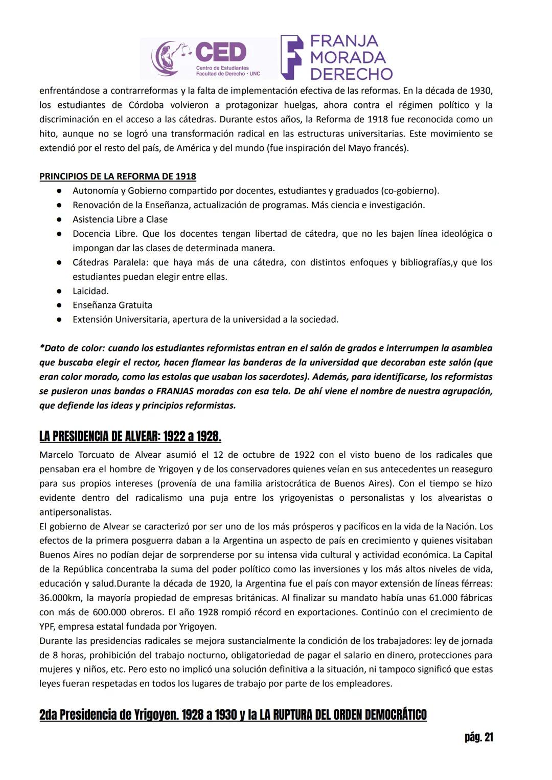 # CED MORADA
Centro de Estudiantes
Facultad de Derecho - UNC
# HISTORIA ARGENTINA
# INGRESO ABOGACÍA UNC 2025 - TOMO I
## LA CONFORMACIÓN