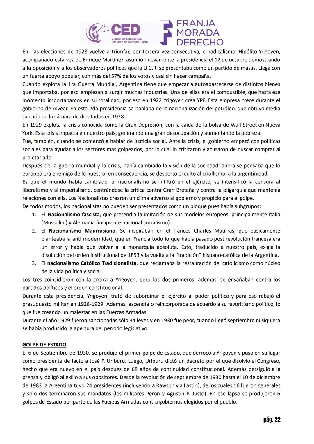 # CED MORADA
Centro de Estudiantes
Facultad de Derecho - UNC
# HISTORIA ARGENTINA
# INGRESO ABOGACÍA UNC 2025 - TOMO I
## LA CONFORMACIÓN
