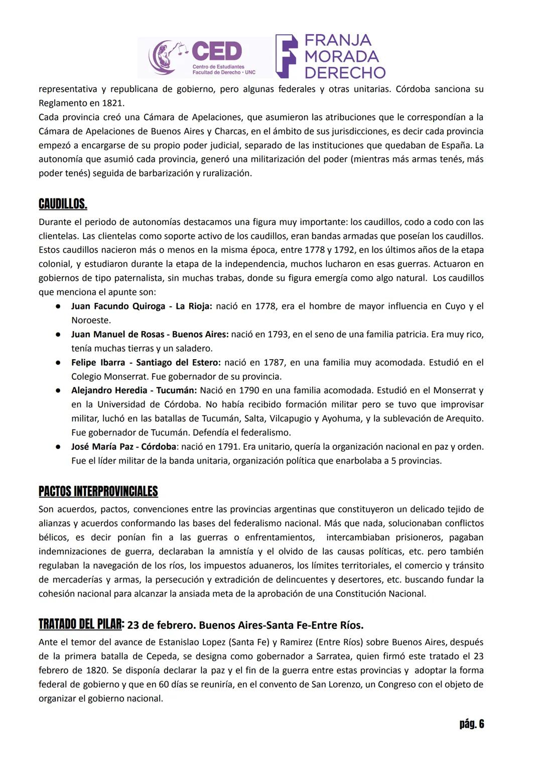# CED MORADA
Centro de Estudiantes
Facultad de Derecho - UNC
# HISTORIA ARGENTINA
# INGRESO ABOGACÍA UNC 2025 - TOMO I
## LA CONFORMACIÓN