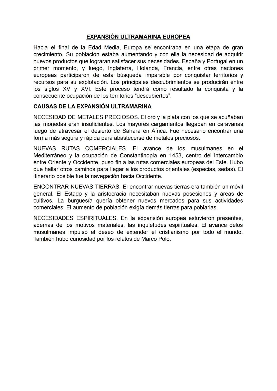 # EXPANSIÓN ULTRAMARINA EUROPEA
Hacia el final de la Edad Media, Europa se encontraba en una etapa de gran
crecimiento. Su población estaba