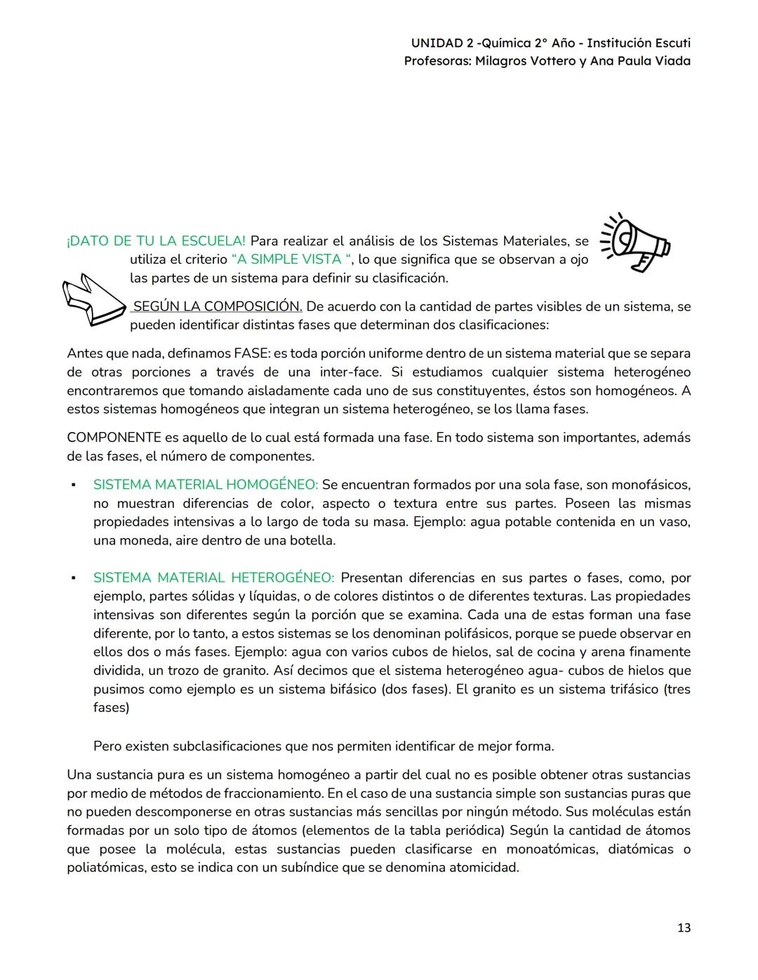 UNIDAD II
UNIDAD 2 -Química 2º Año - Institución Escuti
Profesoras: Milagros Vottero y Ana Paula Viada
MATERIAL PARA ESTUDIO - UNIDAD II