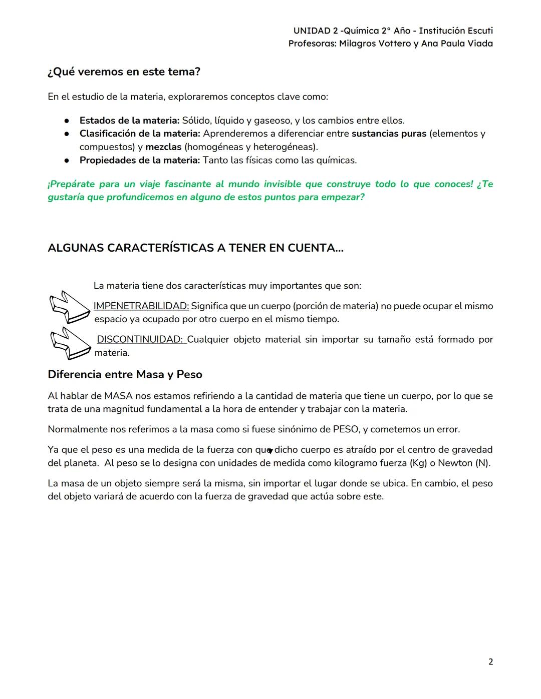 UNIDAD II
UNIDAD 2 -Química 2º Año - Institución Escuti
Profesoras: Milagros Vottero y Ana Paula Viada
MATERIAL PARA ESTUDIO - UNIDAD II