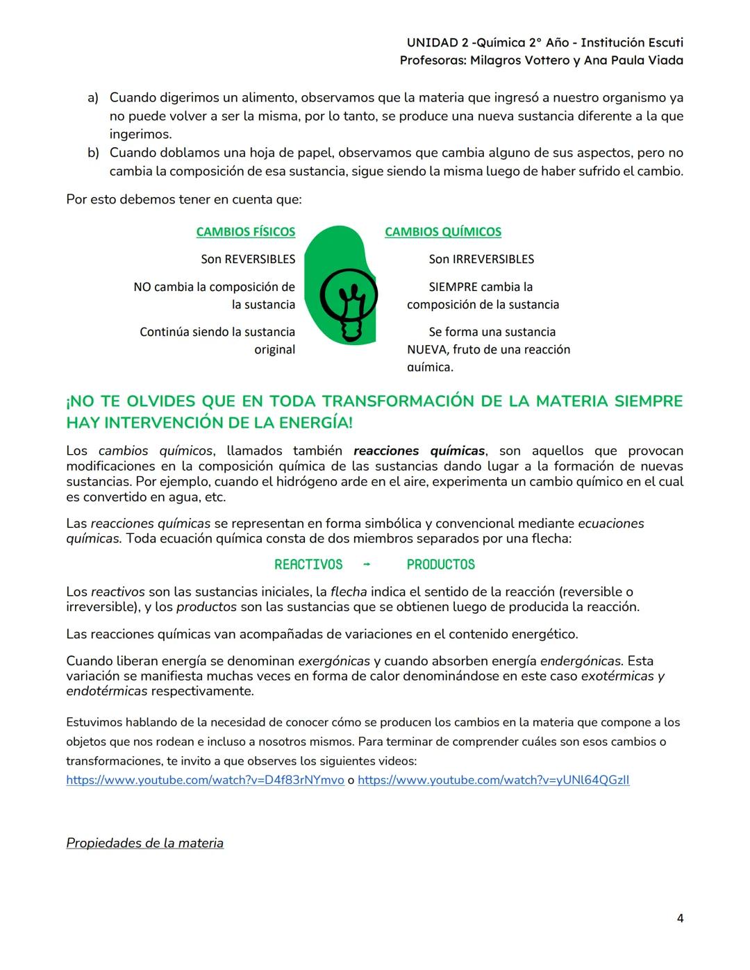 UNIDAD II
UNIDAD 2 -Química 2º Año - Institución Escuti
Profesoras: Milagros Vottero y Ana Paula Viada
MATERIAL PARA ESTUDIO - UNIDAD II