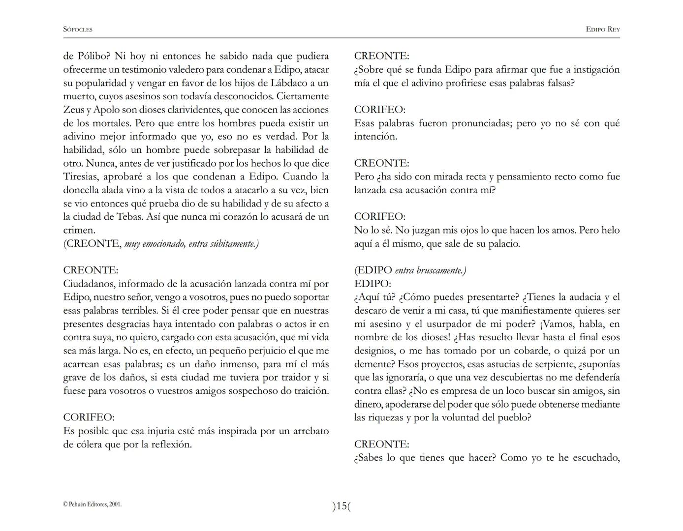 # Edipo Rey
Sófocles SOFOCLES
EDIPO REY
ARGUMENTO
Esta tragedia, considerada como la obra maestra del teatro antiguo, es una
leyenda de