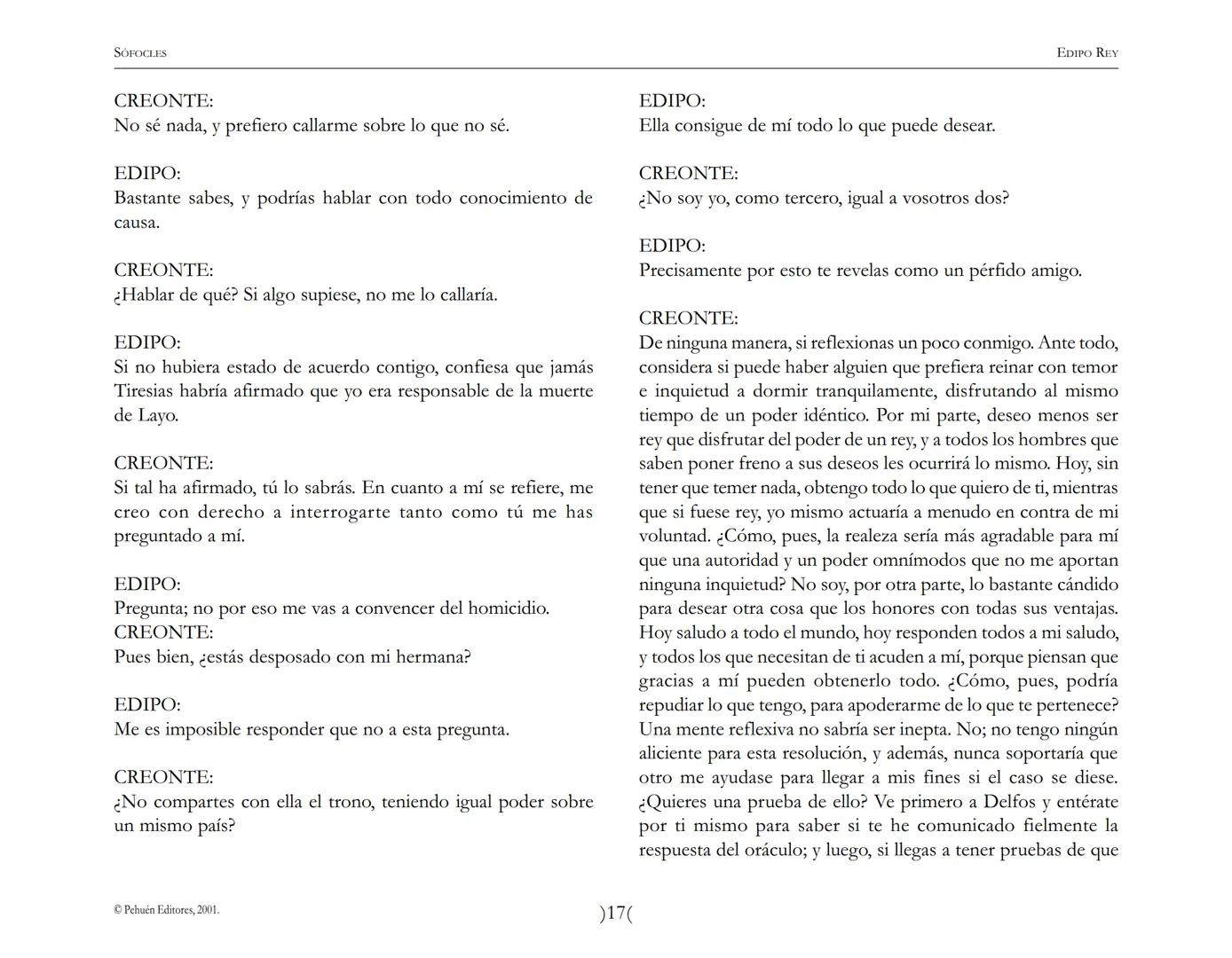 # Edipo Rey
Sófocles SOFOCLES
EDIPO REY
ARGUMENTO
Esta tragedia, considerada como la obra maestra del teatro antiguo, es una
leyenda de